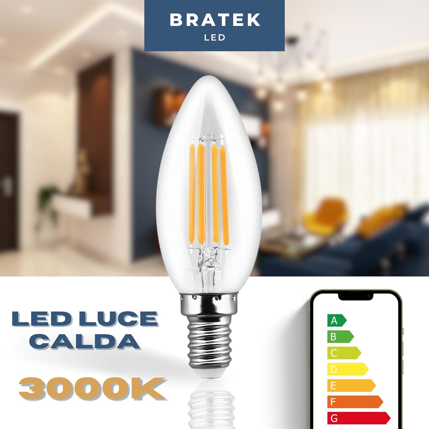 - 10 Lampadine Led E14 Luce Calda - Lampadina E14 Luce Calda 4W - Lampadina Vintage Risparmio Energetico - Luce Led Eco Friendly Lampadine a Led