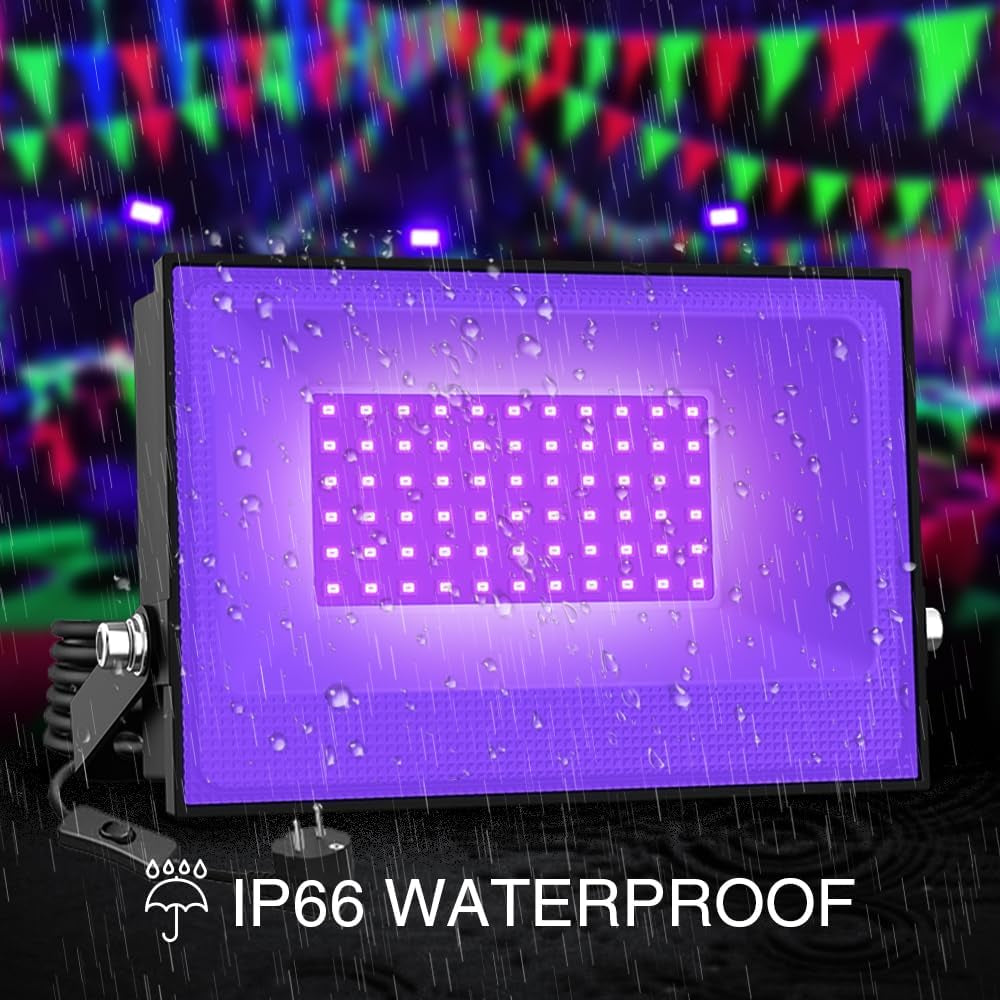 30W Faretto UV LED, Faro UV LED Con Spina, Fari UV LED IP66 Impermeabile, Faretto Luce Nera, Black Light Decorare per Acquario, Festa, Pittura Fluorescente, Poster Fluorescente, Bar, Festa