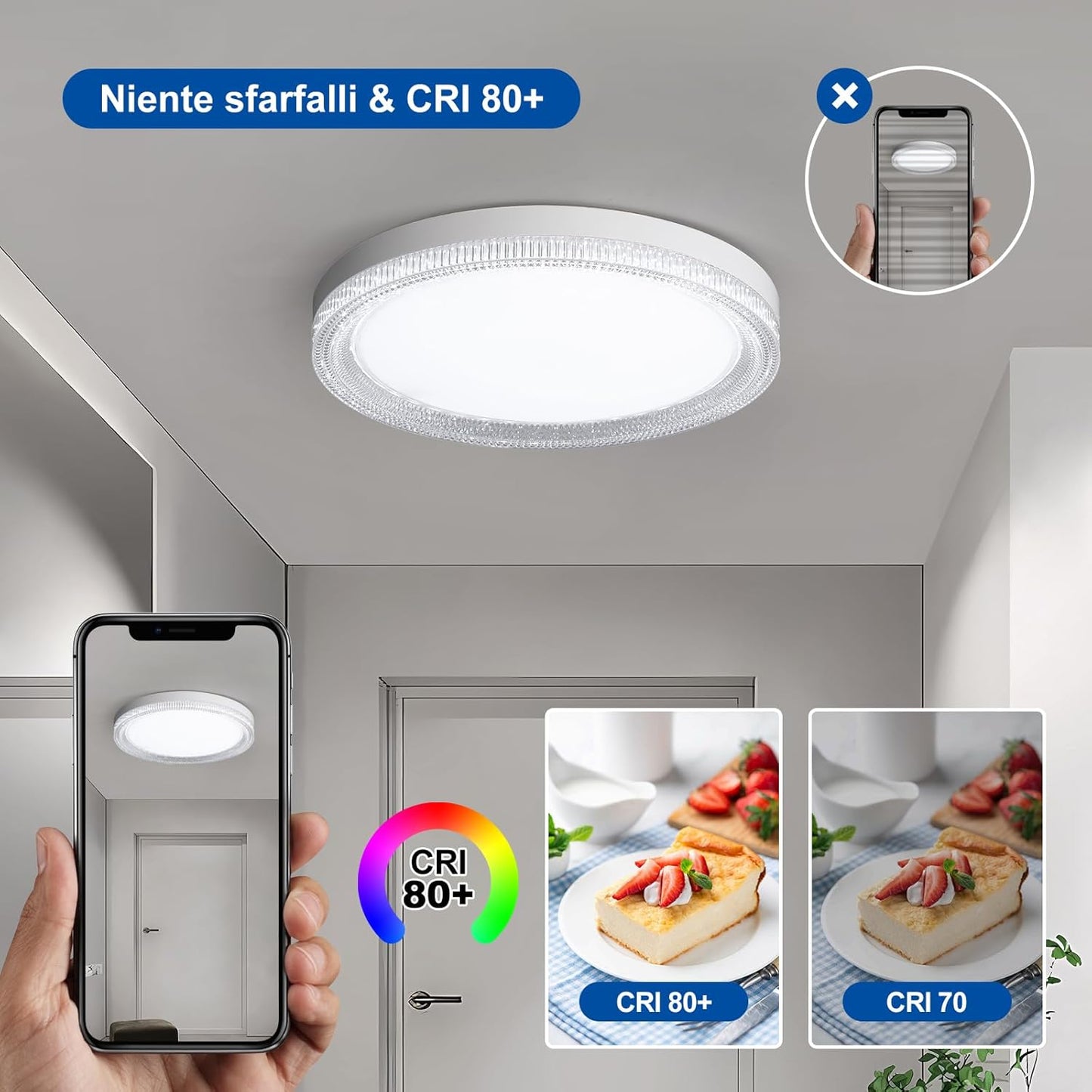 Plafoniera LED Soffitto 30Cm Rotondo 48W 6500K 4320LM Bianco Freddo per IP44 Bagno Cucina Camera Da Letto Soggiorno Corridoio Ufficio Cantina