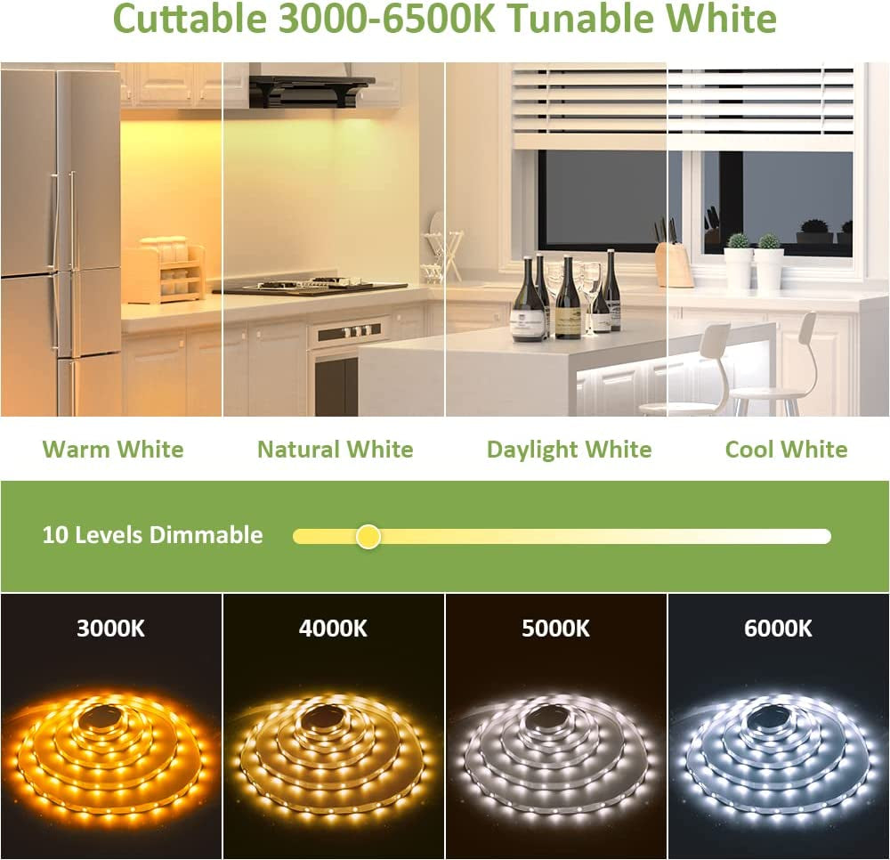 12M Striscia LED Dimmerabile, 1344 Leds 3000K-6500K Striscia Luce Bianco Caldo a Freddo Nastri LED Regolabile Con Telecomando RF, Luminosa Flessibile per Soggiorno, Cucina, Festival, 24V