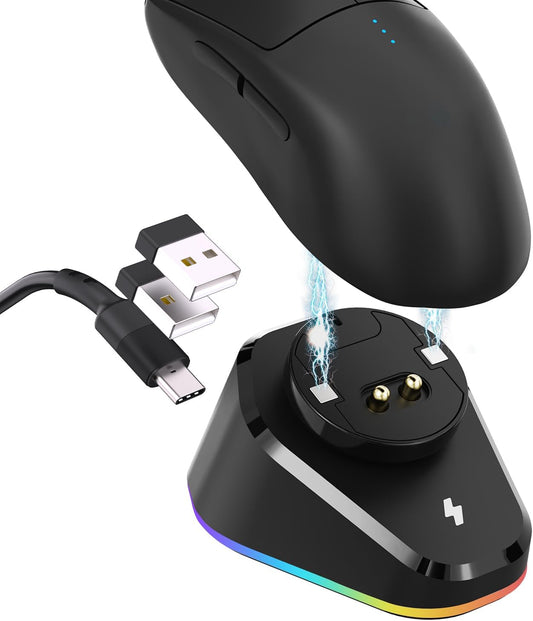 Di Ricarica per Razer E Logitech Mouse Wireless, Adatto per Razer Naga Pro/Deathadder V2 Pro/Viper Ultimate, per Logitech G Pro/G502 X PLUS/G903 Lightspeed, Magnetico Mouse Dock -Nero/Rgb