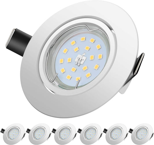 Faretti LED Da Incasso per Cartongesso,5 W Equivalenti a 60 W,Luce Bianco Caldo 2700K 600LM Orientabili 120 Gradi AC 220-240V (Set Da 6 2700K Rotonde Bianche)