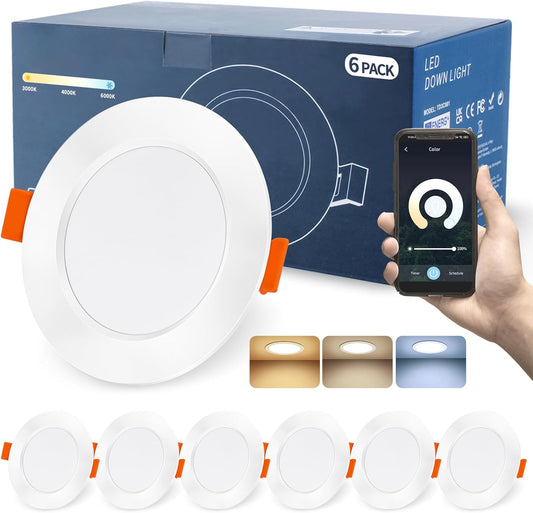 Faretti LED Da Incasso per Cartongesso Smart, 10W 1000LM 220V Luci Da Soffitto Interno Smart Bluetooth, 2700K-6000K Bianco Freddo Caldo, Faretto Led Incasso 6 Pezzi, Controllo Con Alexa E APP