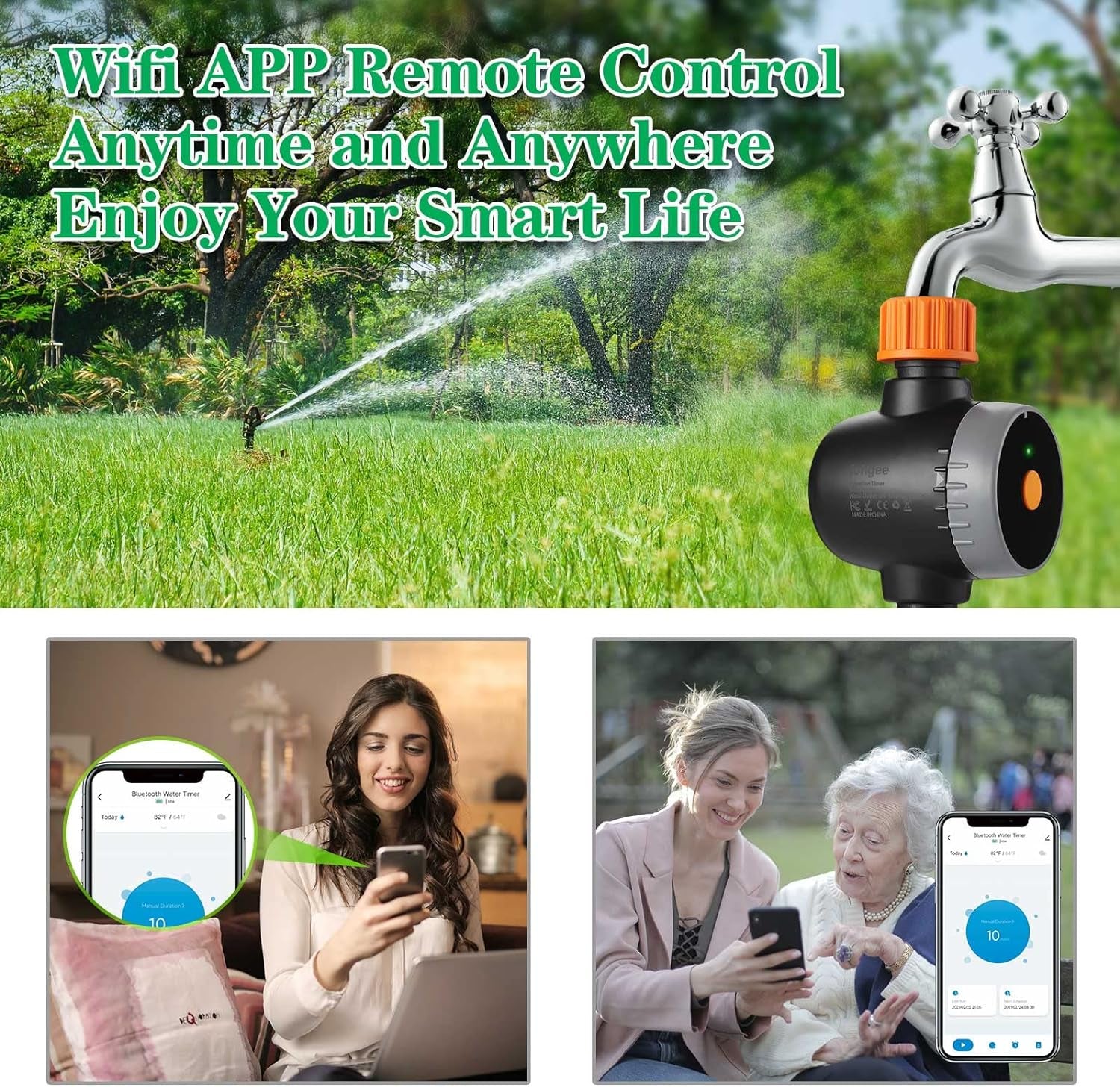 Timer Intelligente per Acqua Con Hub Wi-Fi, Timer per Tubo Flessibile Bluetooth Con Ritardo Pioggia per Rubinetto Da Giardino Esterno, Timer per Irrigazione Programmabile