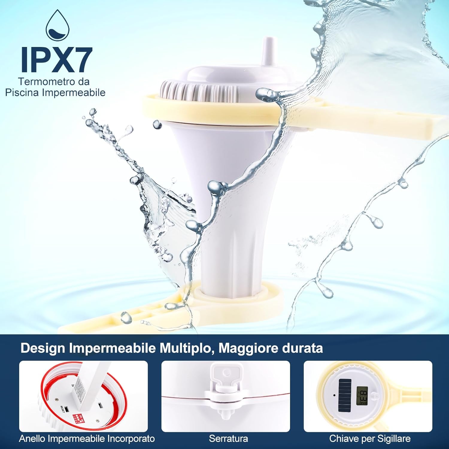 Termometro Digitale per Piscina, Termometro Wireless Con Display Di Facile Lettura Solare per Piscine, Laghetti, Acquari, Vasche per Il Bagnetto, Spa E Altro Ancora