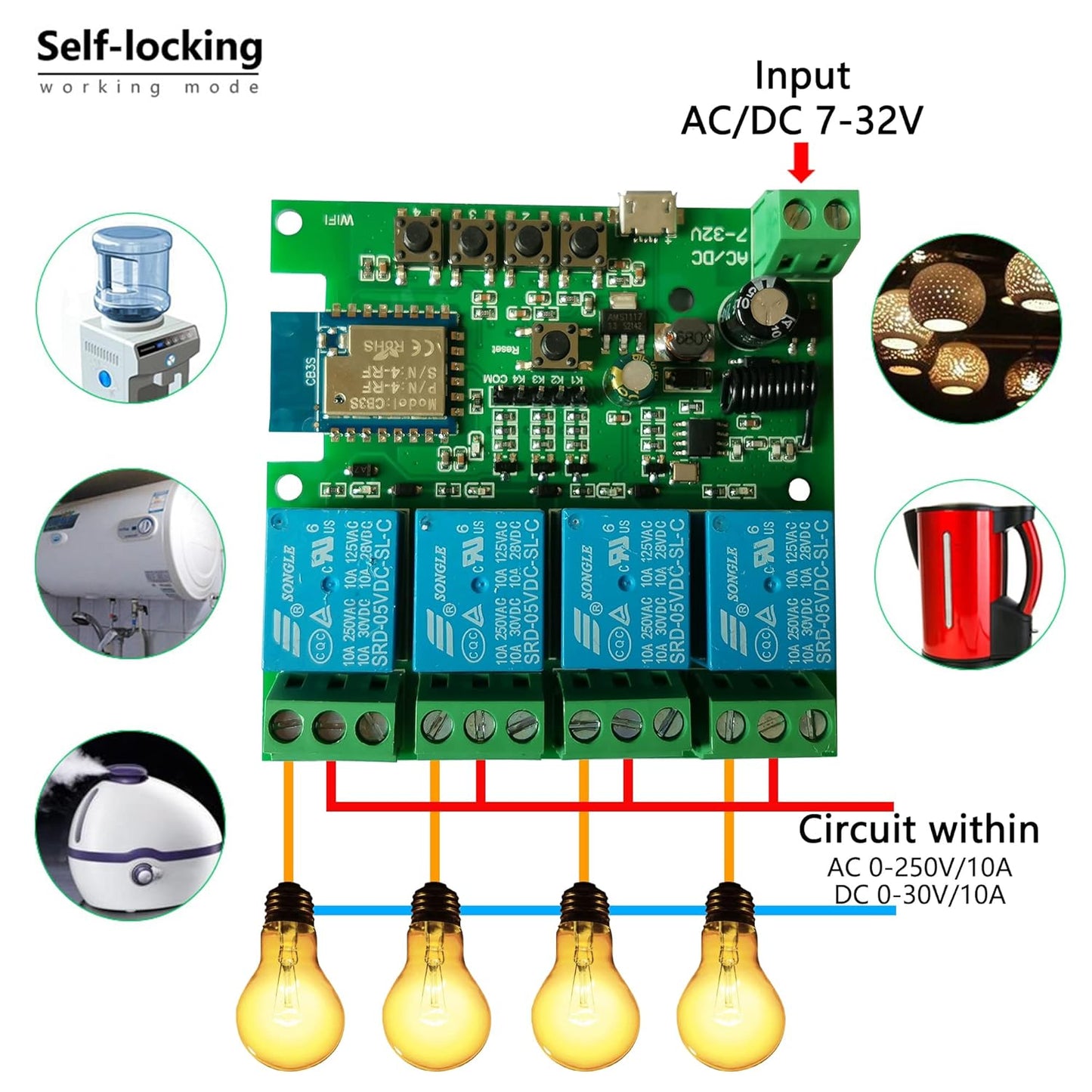 Modulo Relè Wifi Interruttore Intelligente a 4 Canali Interruttore Momentaneo/Autobloccante/Interblocco Interruttore Porta Garage Fai Da Te per Tuya/Vita Intelligente APP