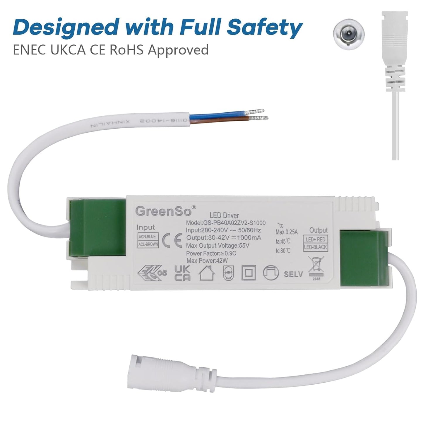 40W Trasformatore Alimentatore, Driver LED per Pannello Luminoso 60X60Cm 120X30Cm, Da 200-240Vac a 30-42Vdc 1000Ma Driver a Corrente Costante Non-Dimmerabile, ENEC UKCA CE Rohs