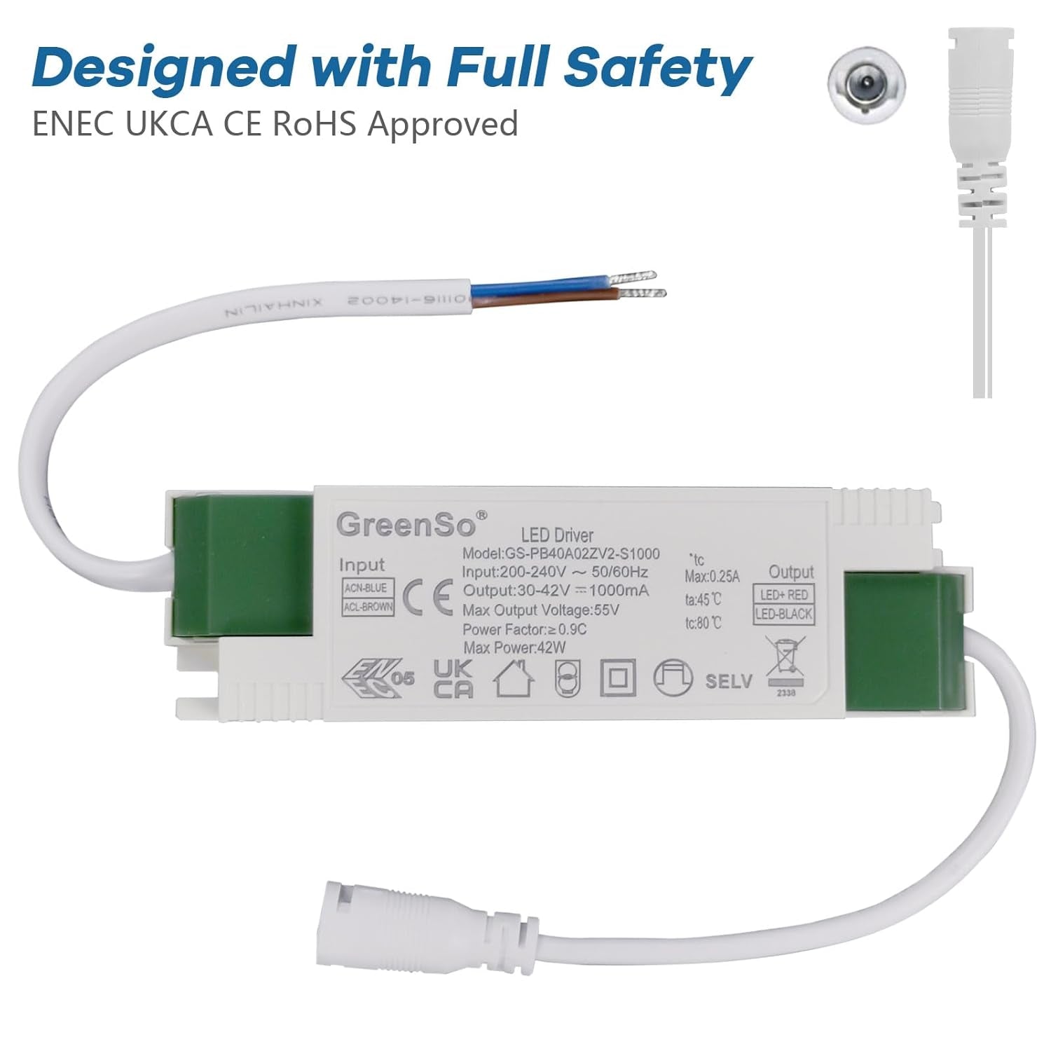 40W Trasformatore Alimentatore, Driver LED per Pannello Luminoso 60X60Cm 120X30Cm, Da 200-240Vac a 30-42Vdc 1000Ma Driver a Corrente Costante Non-Dimmerabile, ENEC UKCA CE Rohs