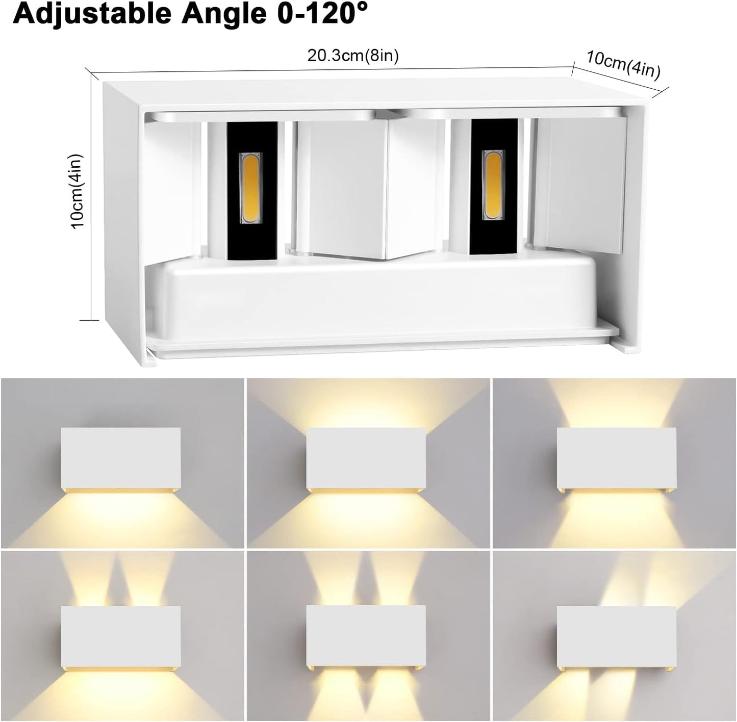 2 Pezzi 20W Applique Da Parete Interno/Esterno 3000K Bianco Caldo Angolo Del Fascio Regolabile Bianco Lampade IP65 Impermeabile