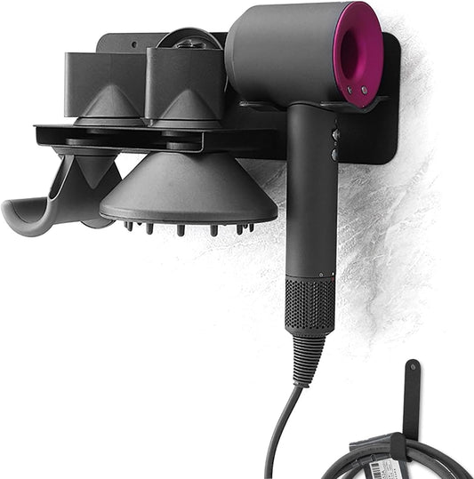 Porta Phone Bagno Da Muro, Porta Phon Da Muro, Porta Asciugacapelli Da Parete Compatibile Con Dyson Supersonic, Hair Dryer Holder Contenere Fino a 5 Bocchette per Asciugacapelli(Nero)