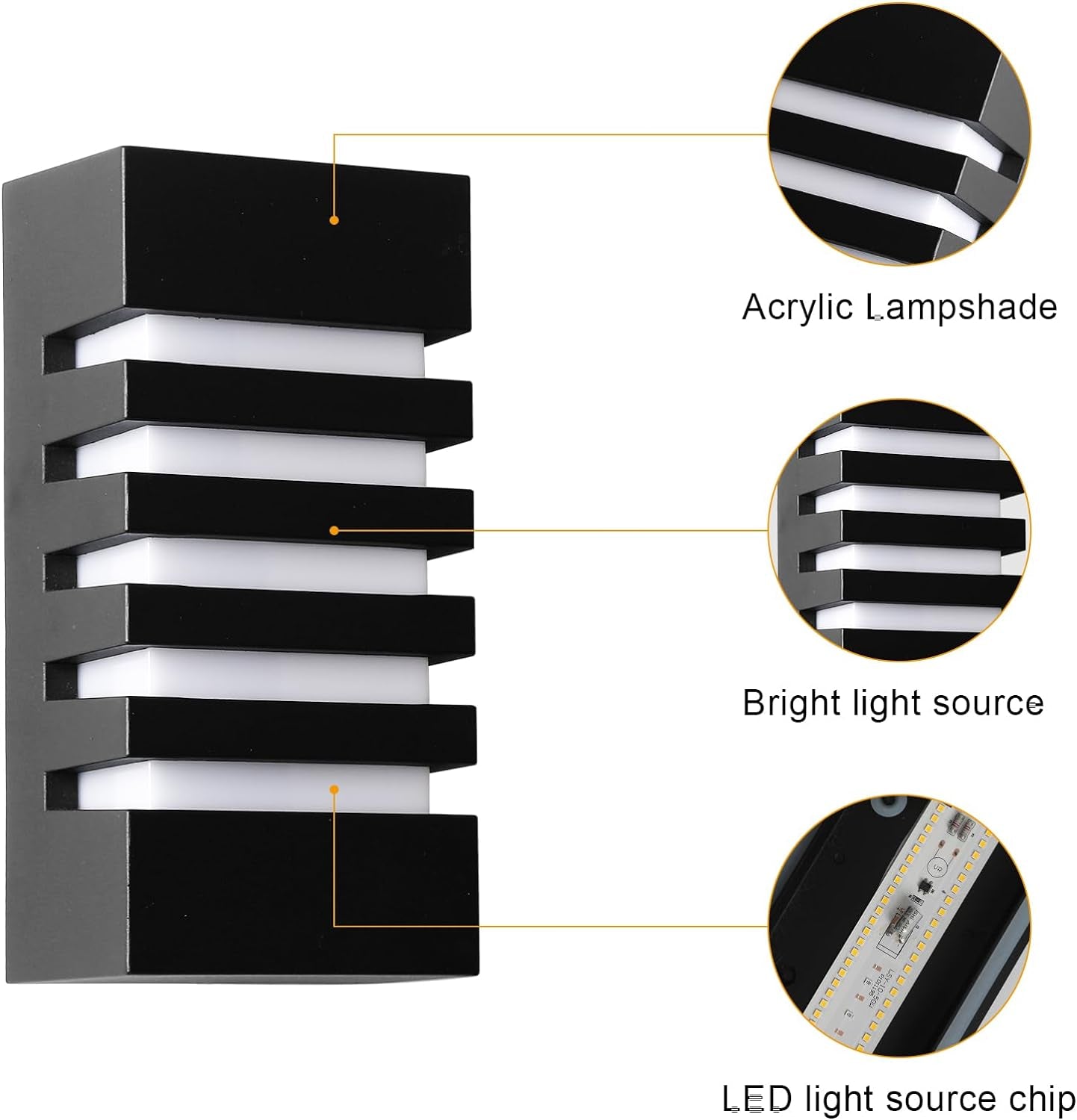 Applique Esterno, 18W Lampada Moderno Esterno Parete, IP65 Impermeabile LED Interno/Esterni Illuminazione Parete, Nero Lampada Da Parete Luce Calda 3000K per Balcone, Giardino, Garage