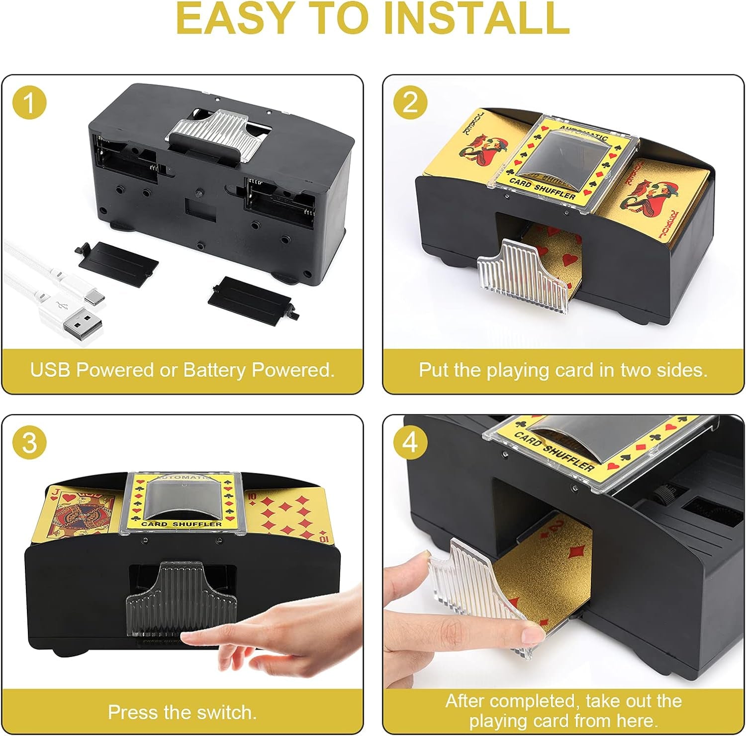 Carta Shuffler, Macchina Automatica Shuffler 2 Deck, Funzionamento a Batteria/Ricarica USB - Una/Due Deck Card Shuffle Sorter, Casinò Elettronico Poker Card Shuffling