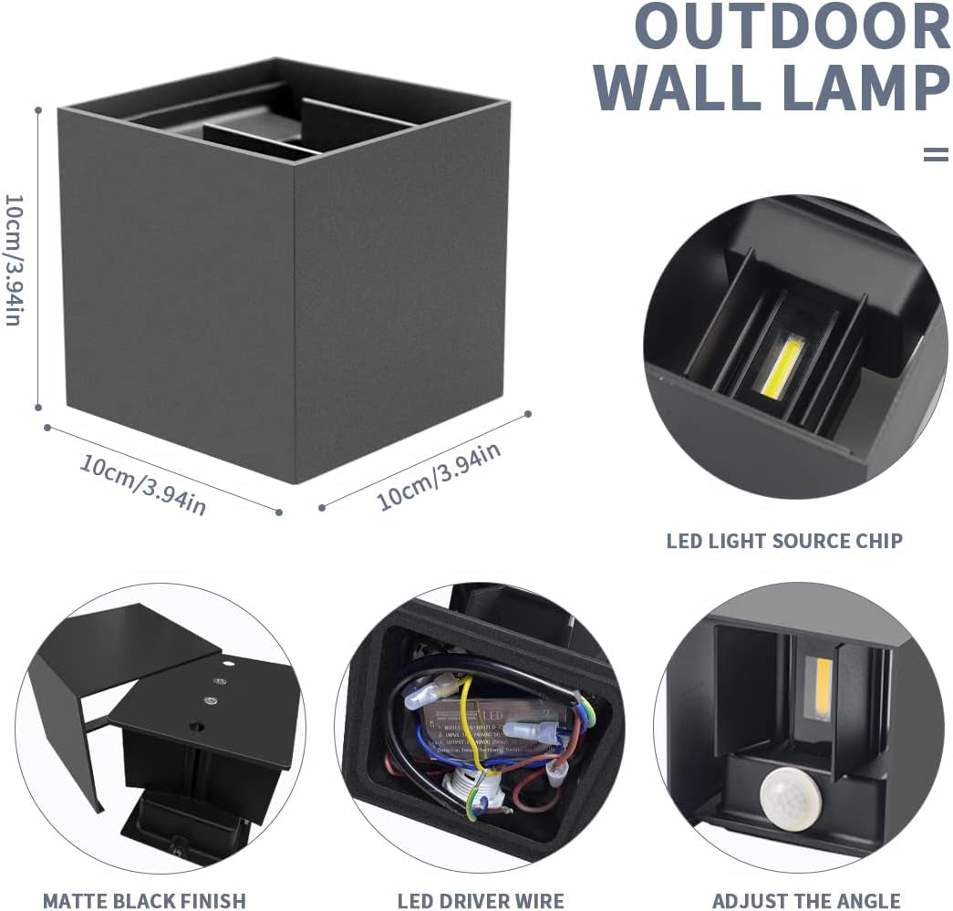 Applique Da Parete 12W per Uso Interno Ed Esterno Con Rilevatore Di Movimento,Applique Da Parete a LED IP 65 Impermeabili Soggiorno Con Angolo Del Fascio Regolabile,Esterno Bianco Caldo
