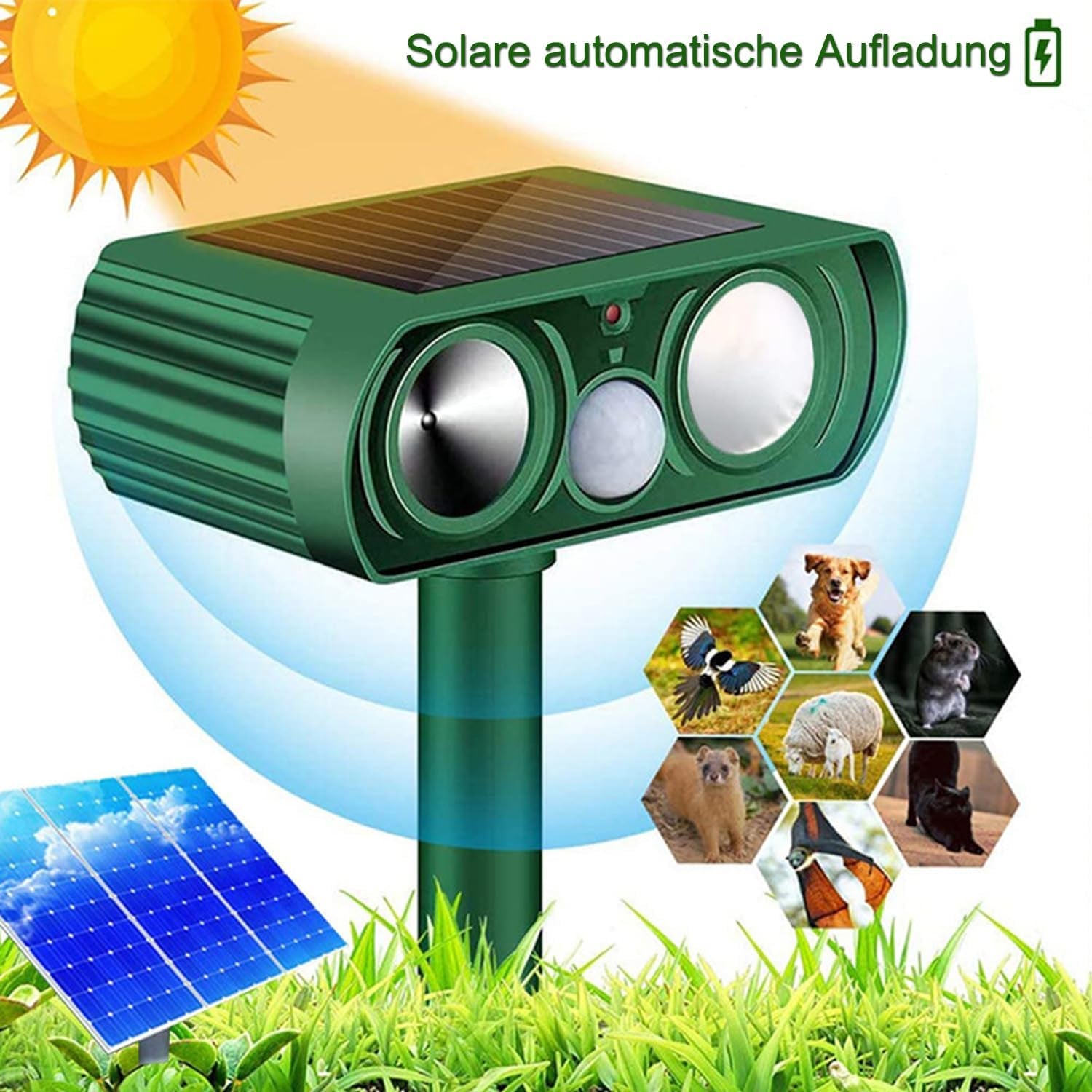 Spaventatore Solare per Gatti, a Ultrasuoni, Impermeabile, Con Sensore Di Movimento PIR, per Giardino, Efficace Contro Gatti, Cani, Martore E Uccelli