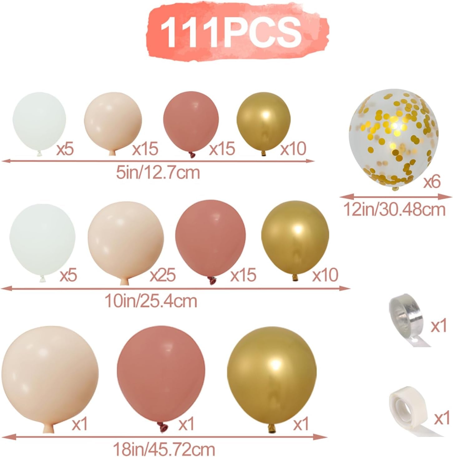 Kit Arco Di Palloncini Oro Rosa - 111Pcs Palloncini Di Compleanno in Oro Rosa E Bianco per Compleanni, Matrimoni, Anniversari, Gender Reveal, Feste Di Baby Shower