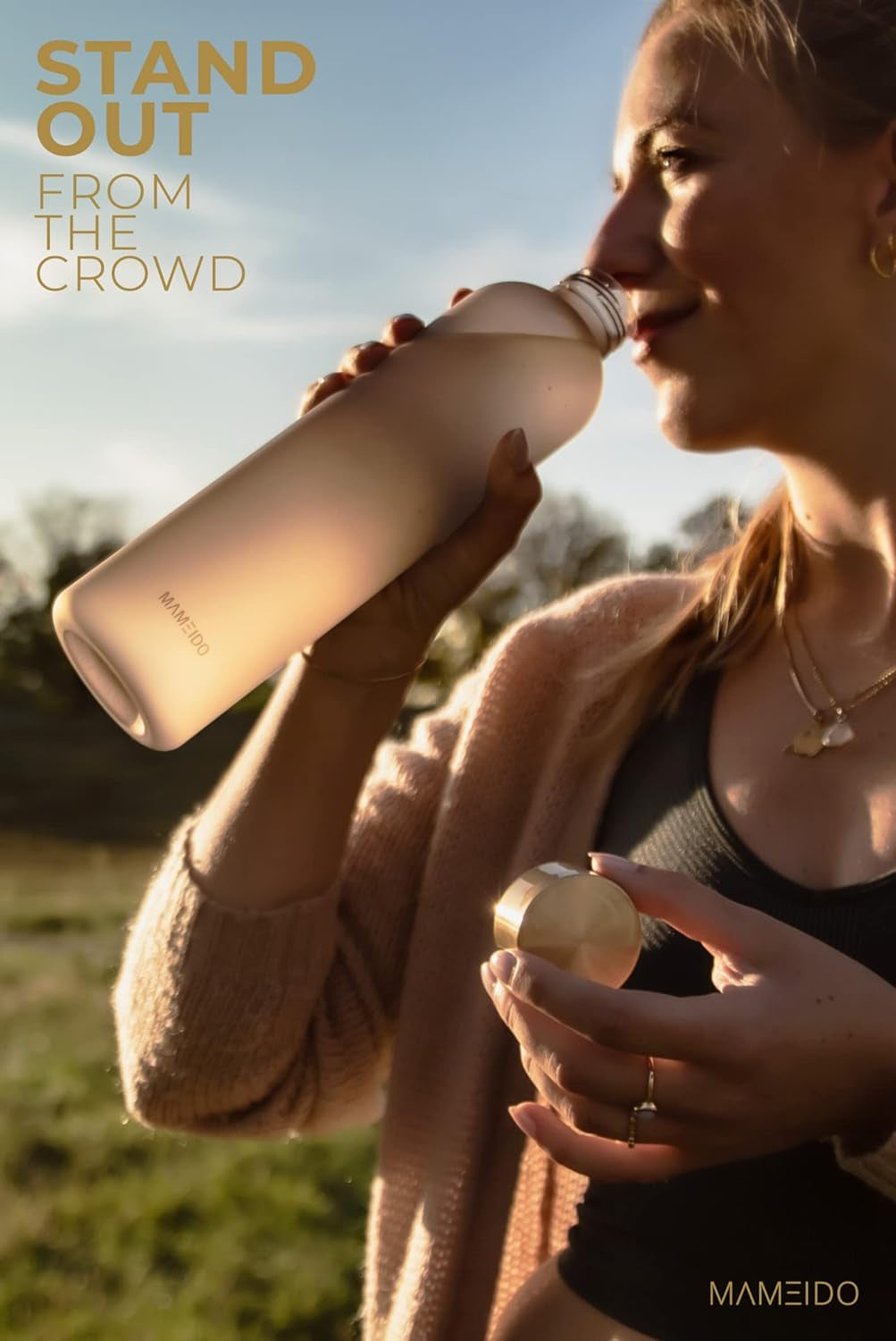 Bottiglia Acqua 1 Litro - Borraccia Plastica Tritan a Tenuta Stagna, Senza BPA - Bottiglia Motivazionale Con Orario (Rosé Quartz, 1L)