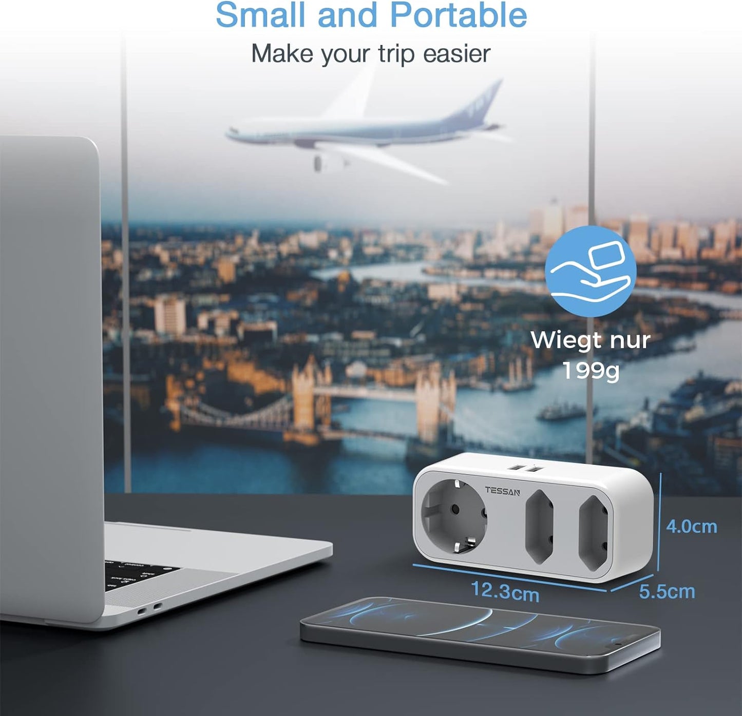 5 in 1 Adattatore Spina Inglese UK Inghilterra, Adattatore Da Viaggio Con 3 Prese E 2 USB, Adattatore Spina Francese Europa a Regno Unito per Irlanda Dubai Maldive, Caricatore UK, Tipo G