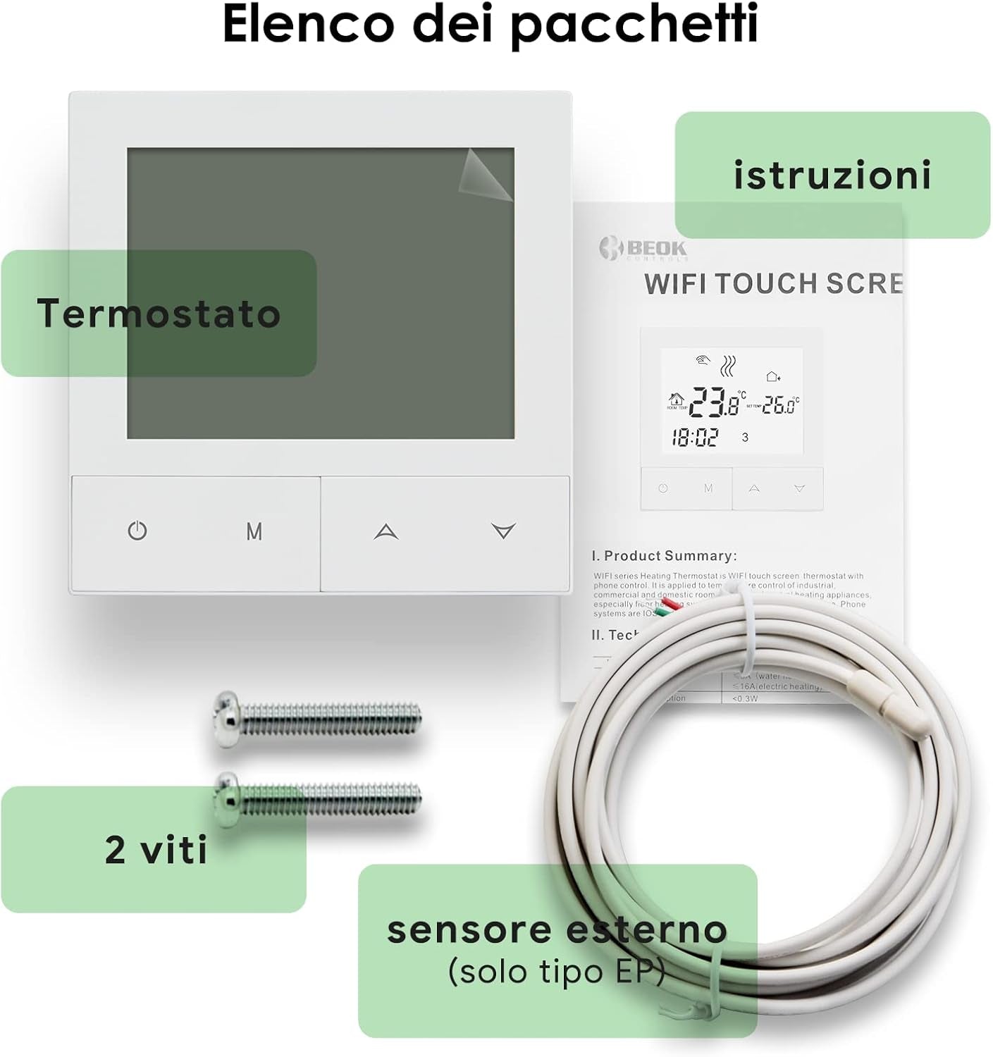 Termostato Smart per Riscaldamento Dell'Acqua,Termostato Ambiente Digitale Programmabile Settimanale Cronotermostato 3A TDS72-WP