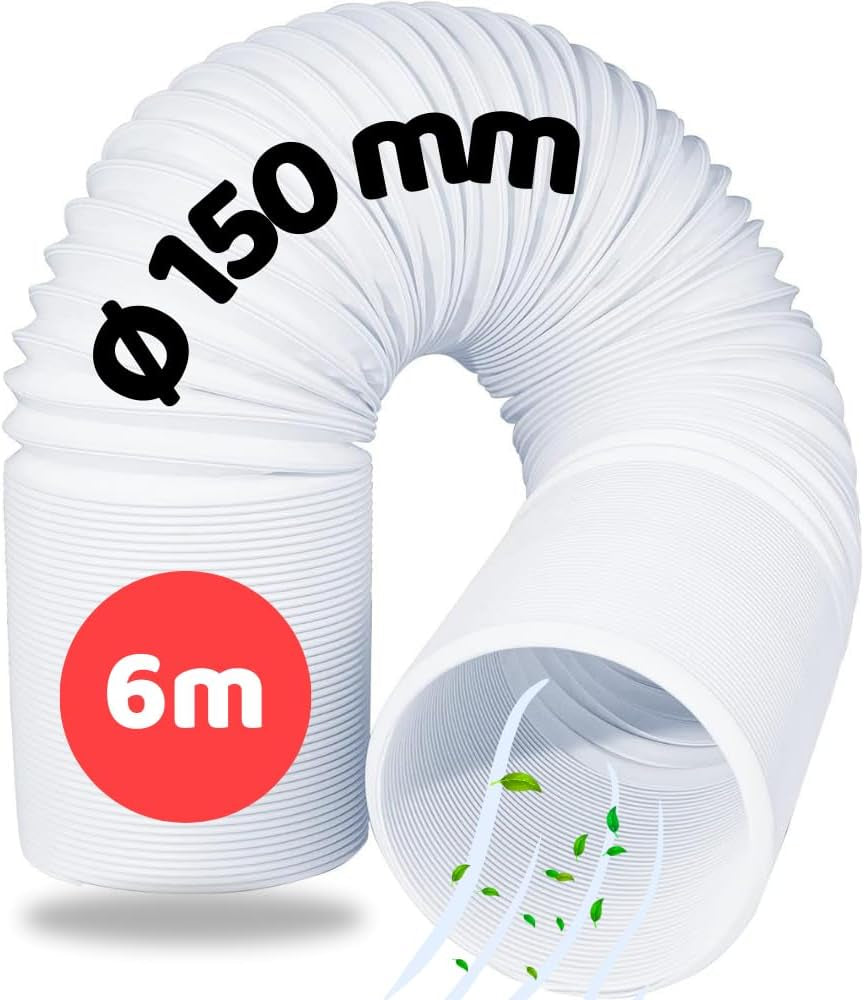 Tubo Di Scarico, 150 Mm, 6 M, in PVC, Flessibile, per Condizionatori D'Aria, Asciugatrici, Cappa Aspirante, Tubo Flessibile Di Scarico, Climatizzatore E Finestra