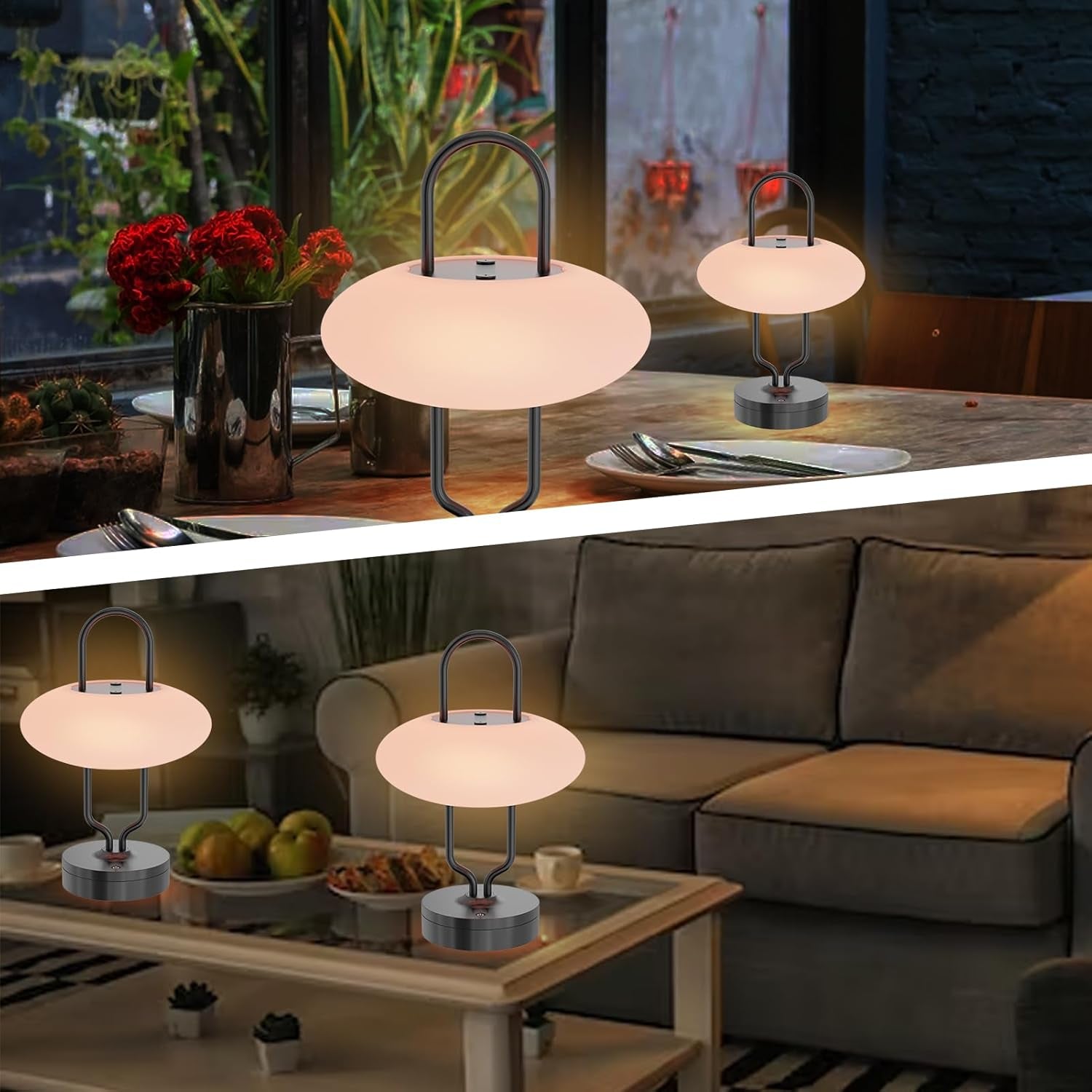 Lampada Da Tavolo a LED a Batteria, Senza Fili, Luce Calda, Dimmerabile, 8 Colori, Cambia Colore, Batteria a LED, Impermeabile, IP54, Ideale per Casa, Giardino, Balcone, Tavolo Da Pranzo