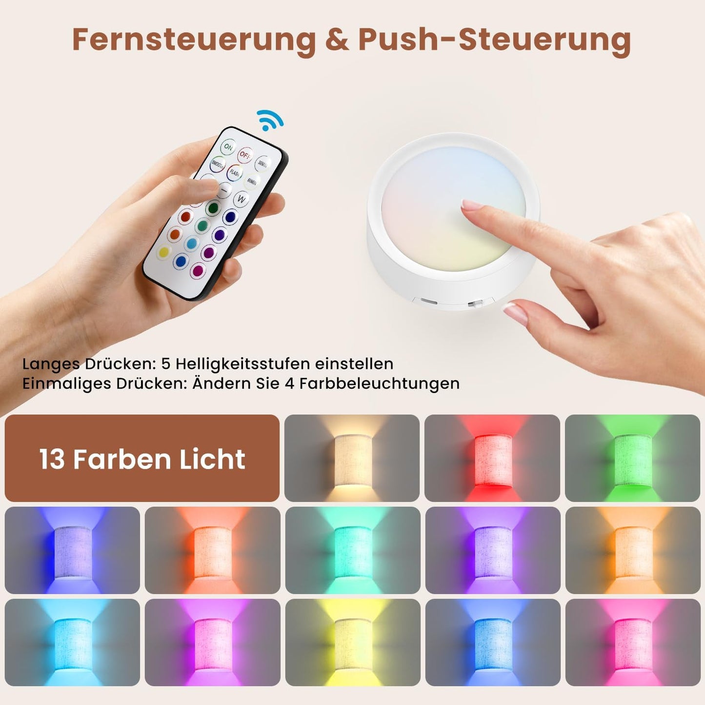 Lampada Da Parete Interna 2 Pezzi, Lampada Da Parete USB Con Telecomando, Dimmerabile, Lampada Da Parete RGB 18 Colori, Luce Notturna Ricaricabile per Camera Da Letto, Scale, Soggiorno