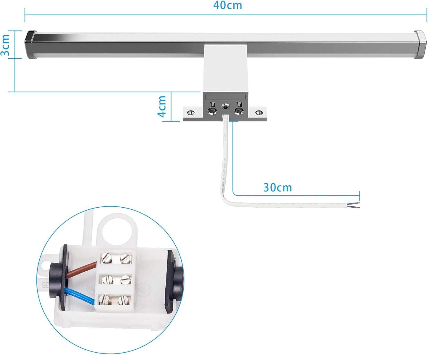 Lampada Da Specchio a LED 40Cm 10W 1200Lm,Luce Specchio Bagno Super Luminosa Bianca Neutra 4000K,Impermeabile Ip44,Applique Specchio Bagno No Strobo 230V,Classe Ii(Senza Interruttore)