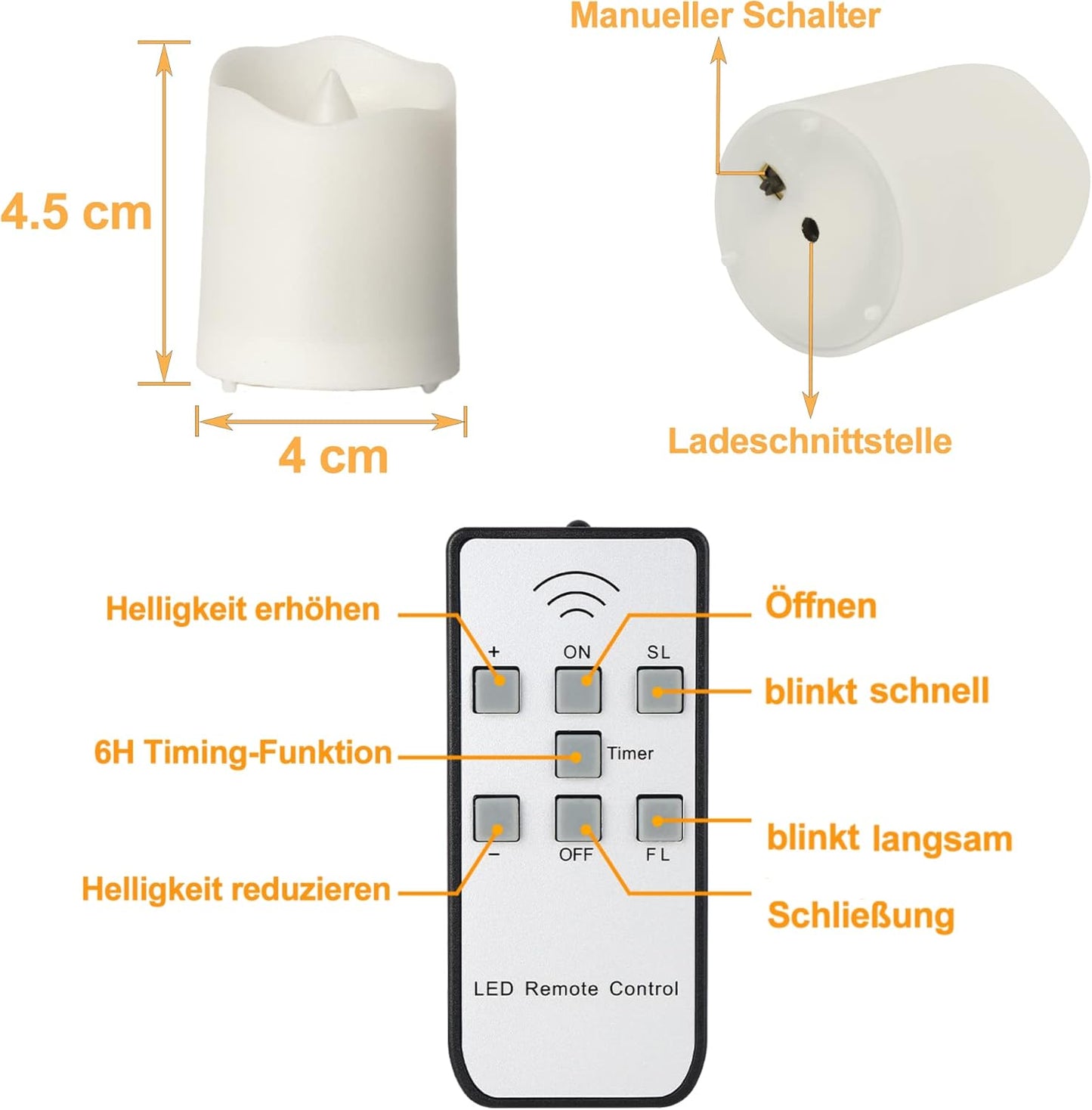 12 Lumini Ricaricabili a LED Con Timer a Distanza, Ricaricabili, Senza Fiamma, Luce Bianca Calda, Decorazione per Halloween, Natale, Matrimonio, Decorazione (Con 2 Cavi Di Ricarica USB)