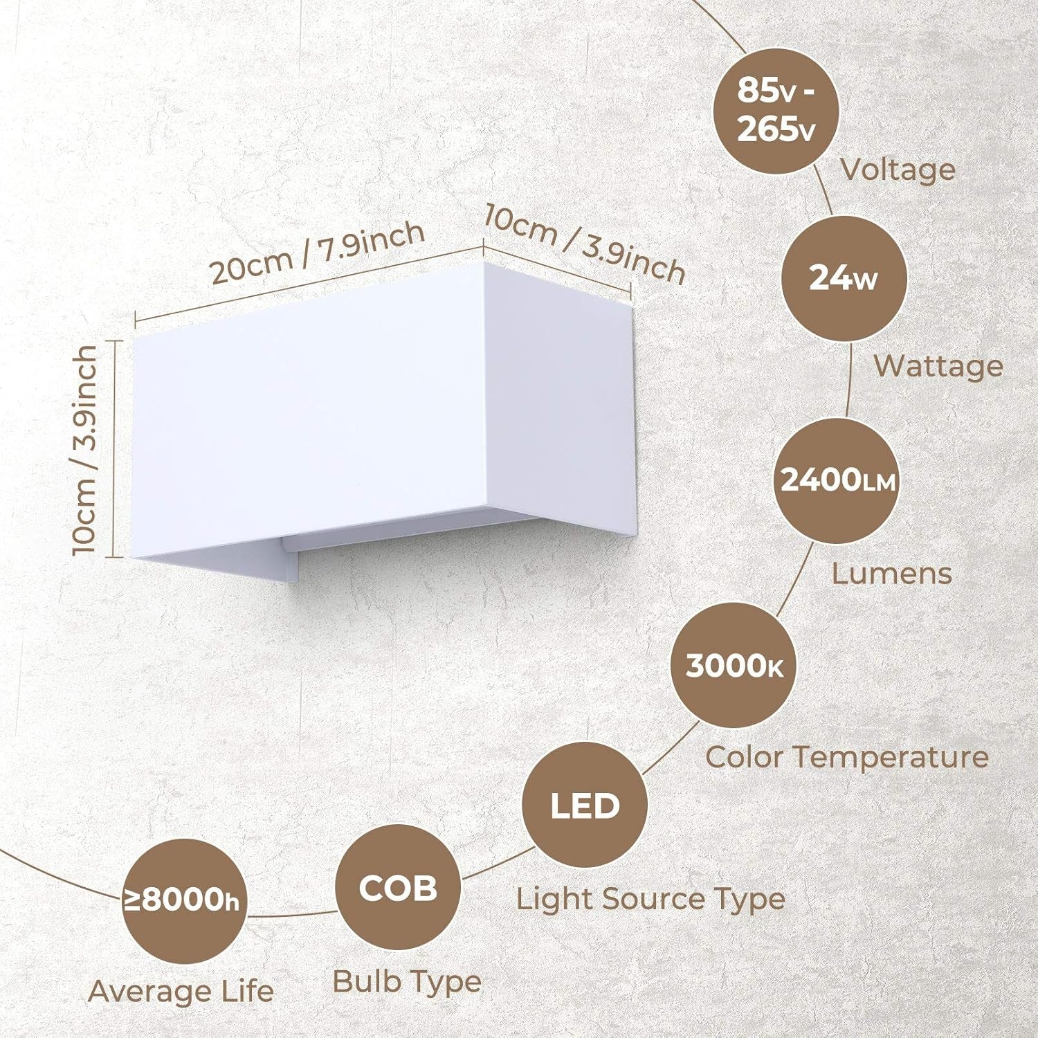 2Pz Applique Esterno 24W LED, Lampada Da Parete Esterno Interno Impermeabile IP65, Applique Da Muro in Alluminio Angolo Regolabile 120°, Luce Bianco Caldo 3000K per Giardino, Bianco