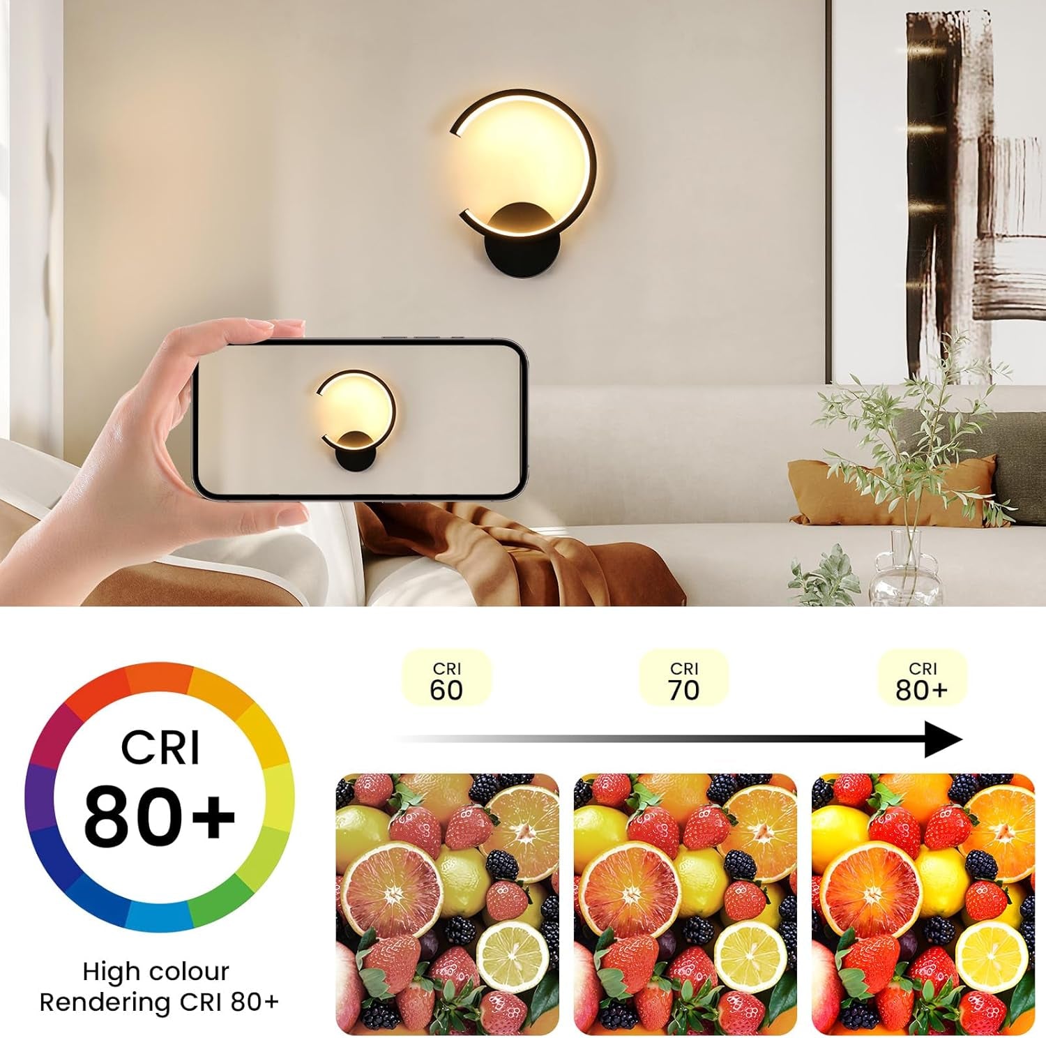 Applique LED Da Parete Moderno, 10W Rotonda Lampada Da Parete Interno, 3000K Bianco Caldo Lampada a Muro per Camera Da Letto, Soggiorno, Corridoio, Scala, Nero