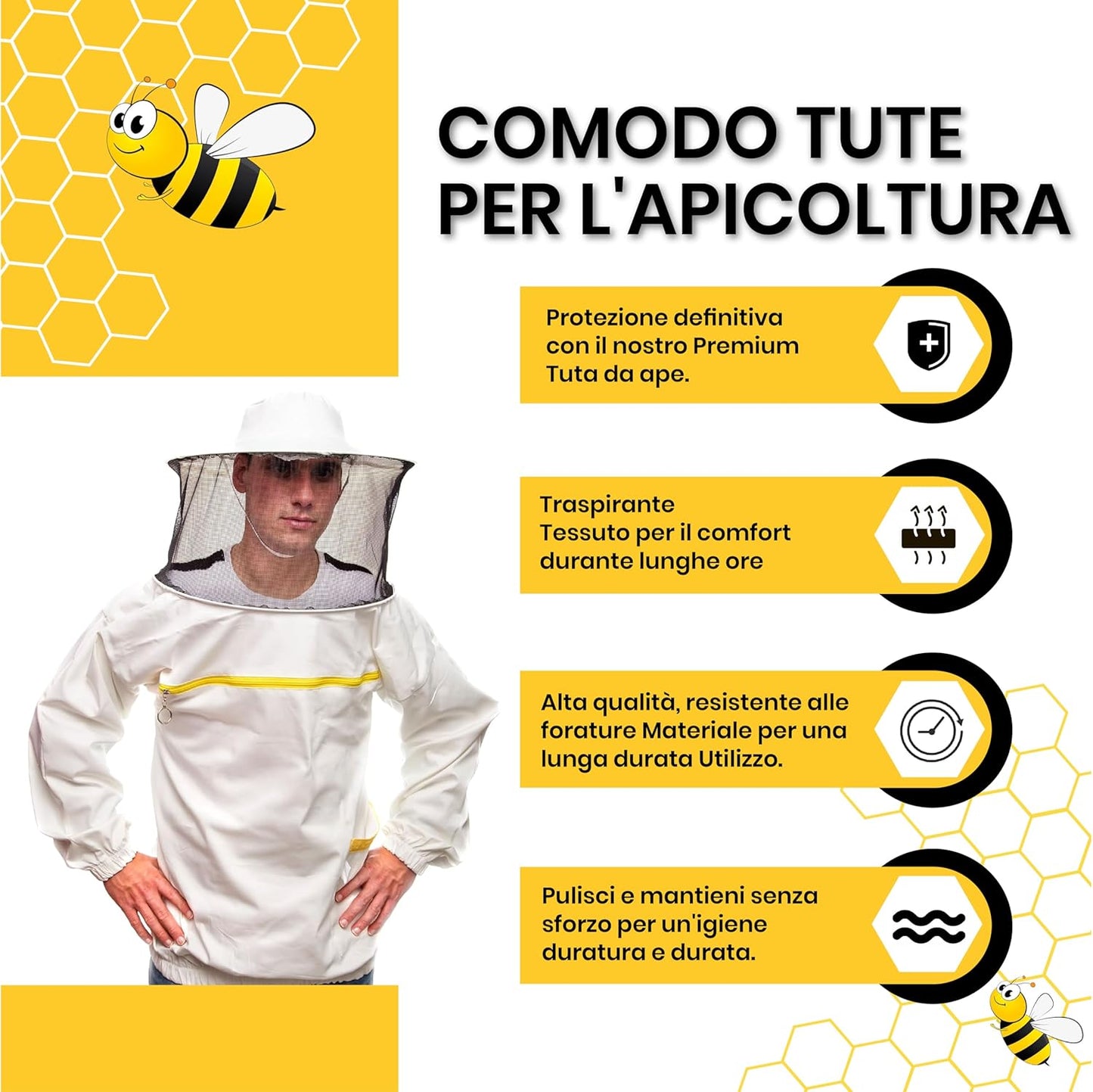 Abbigliamento Da Apicoltore Di Qualità. Costume Da Apicoltore Con Polsino Elastico E Cappello Tondo. Tuta Da Apicoltore Professionale Che Respinge Le Api E Gli Insetti. Bianca M