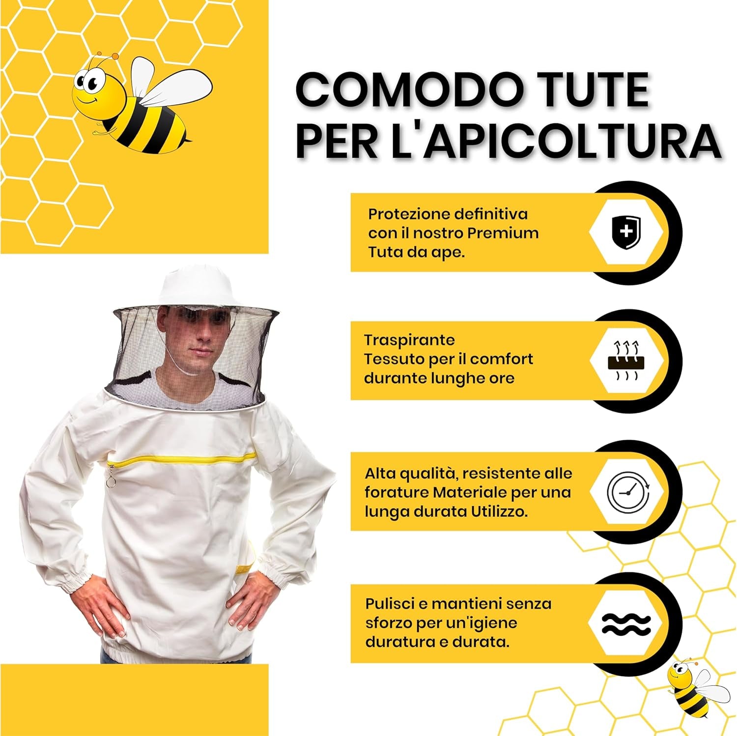 Abbigliamento Da Apicoltore Di Qualità. Costume Da Apicoltore Con Polsino Elastico E Cappello Tondo. Tuta Da Apicoltore Professionale Che Respinge Le Api E Gli Insetti. Bianca M