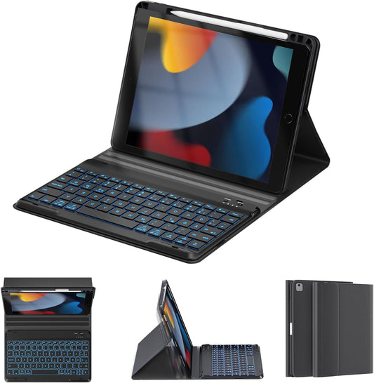 Custodia Retroilluminata per Ipad - 7A E 9A Generazione, Ipad Air - 3A Generazione E Ipad Pro 10,5" Con Portapenne, Layout Tedesco QWERTZ, Nero