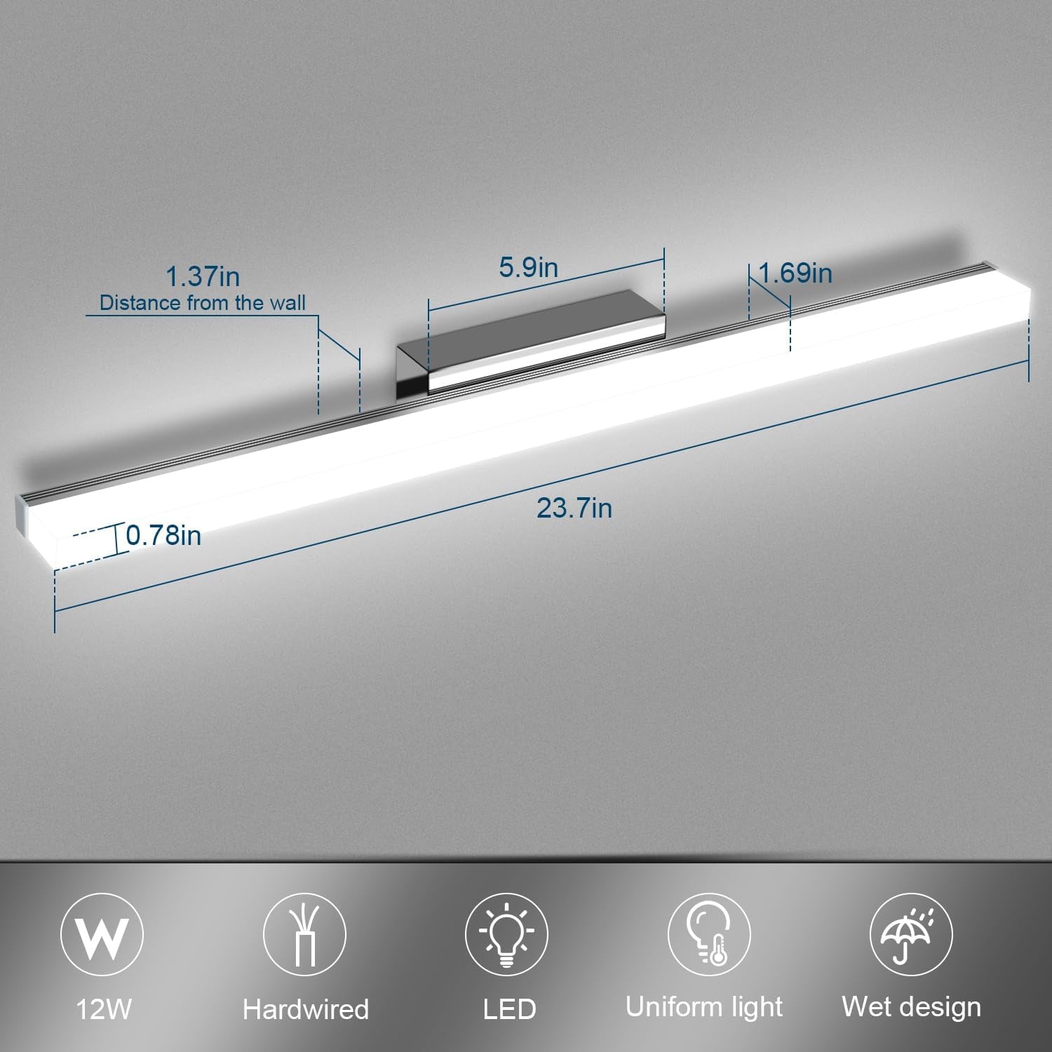 Lampada Da Specchio Bagno 12W 60Cm LED Lampada Da Specchio，Luce Specchio Bagno Bianco Freddo 6000K， Luce per Specchio Da Bagno Impermeabile IP44