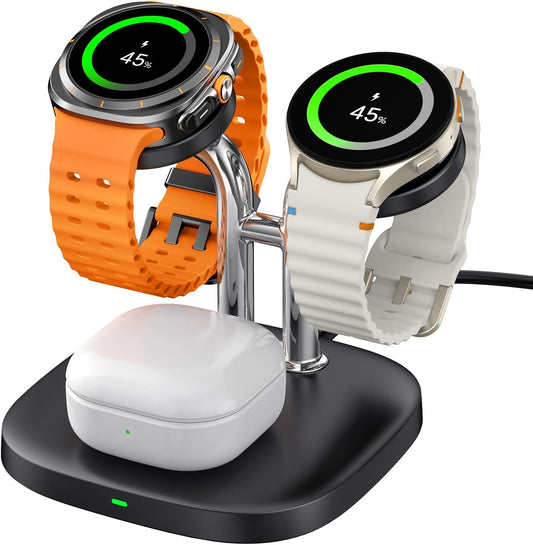 704S Dual Caricabatterie Wireless per Samsung Watch, Ricarica Wireless per Samsung Galaxy Watch Ultra/7/6/6 Classic/5 Pro/5/4 Classic/3, Galaxy Buds 2 Pro/Galaxy Buds+