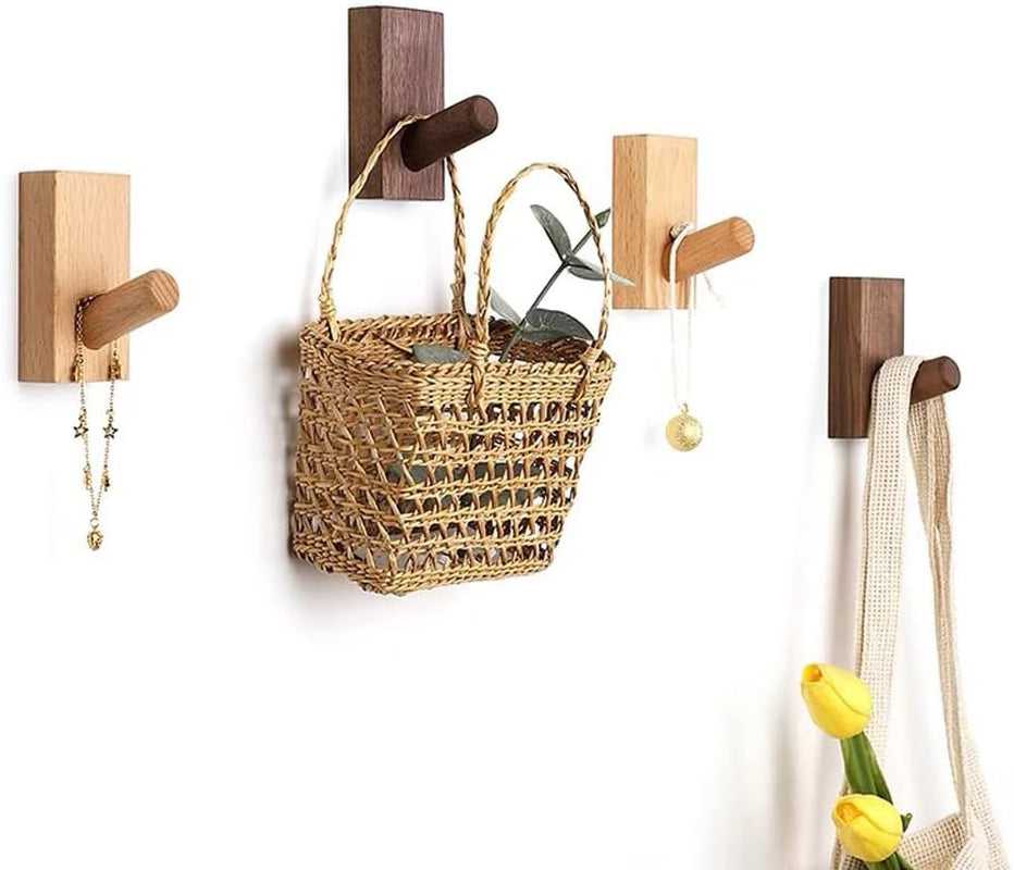 Confezione Da 4 Ganci Autoadesivi Da Parete in Legno, Appendiabiti Decorativi in Legno, Ganci in Legno, Ganci per Cappelli (Rettangolo Di Noce Nero- 4P)
