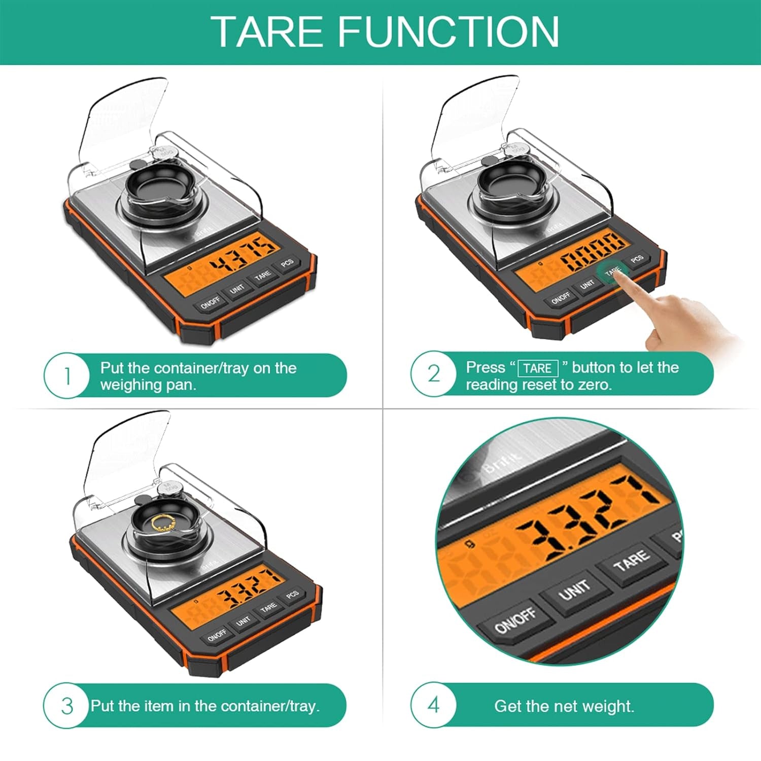 Bilancia Digitale Di Precisione, 50G/0,001G Mini Bilancia Tascabil Con Peso Di Calibrazione Da 50G E Pinzette Elettrostatiche, Bilancia Da Cucina Con Tara E LCD Retroilluminato - Arancia