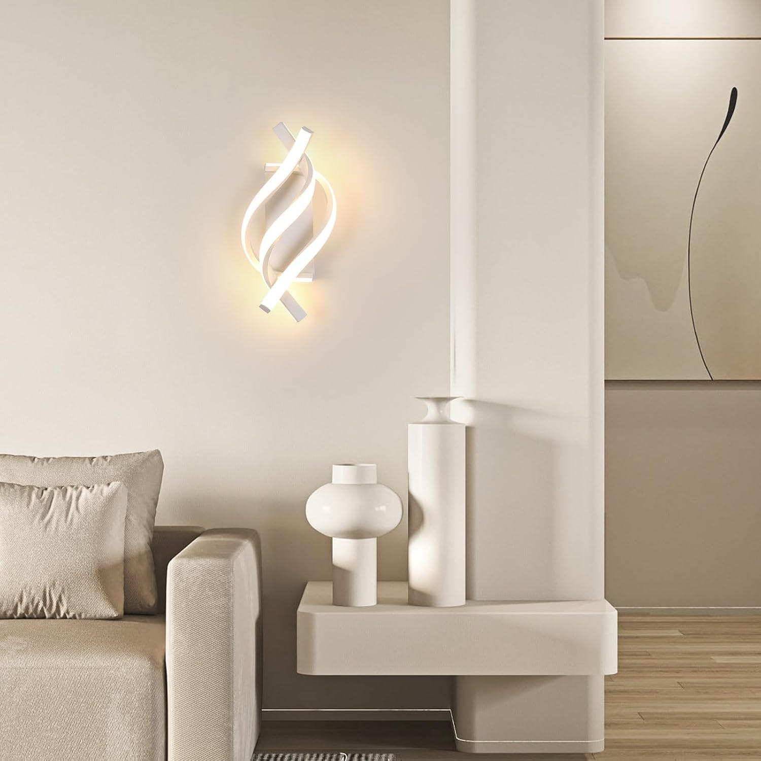 Applique LED Parete Moderne, Lampada Da Parete Interno 22W 2500 LM, Lampada a Muro Design Curvo 3000K Luce Calda per Camera Da Letto Corridoio Soggiorno, Bianco