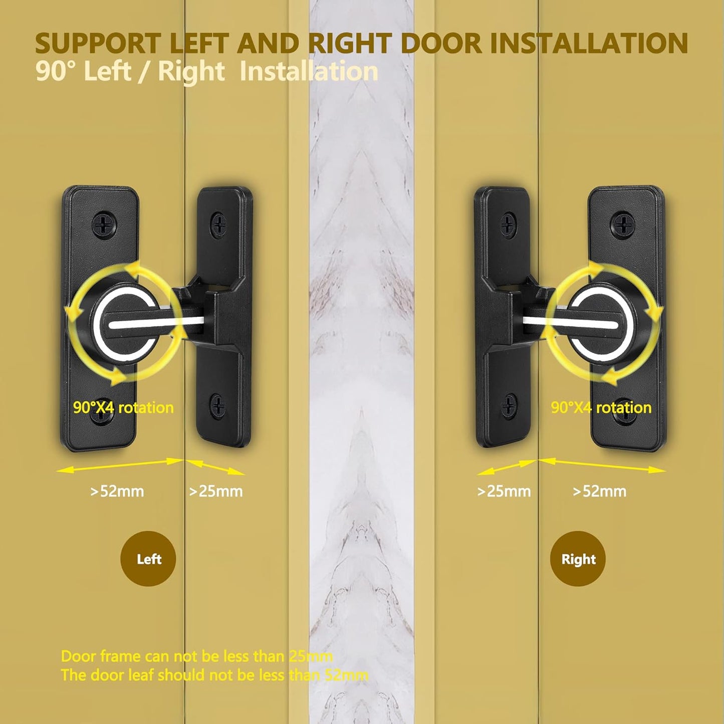 Acbungji Chiavistello per Porta Luminoso Chiavistello per Porta a 90° Chiavistello per Porta Scorrevole con Viti per Tutte le Porte Interne ed Esterne, Nero