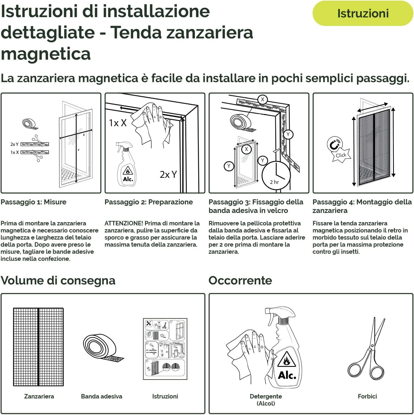 -Tenda Zanzariere Magnetiche per Porte, Finestre, Con Calamita 90 X 210 Cm