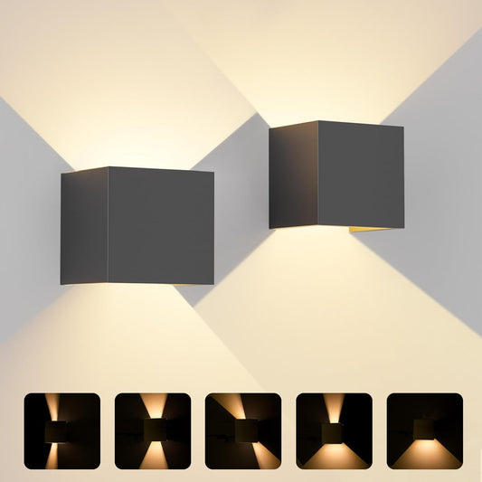 Applique Da Parete Interno, Applique Da Esterno, 12W Applique LED Da Parete Interno, 3000K Luce Bianca Calda, Fascio Regolabile Nero Applique Da Parete IP65 2 Pezzi