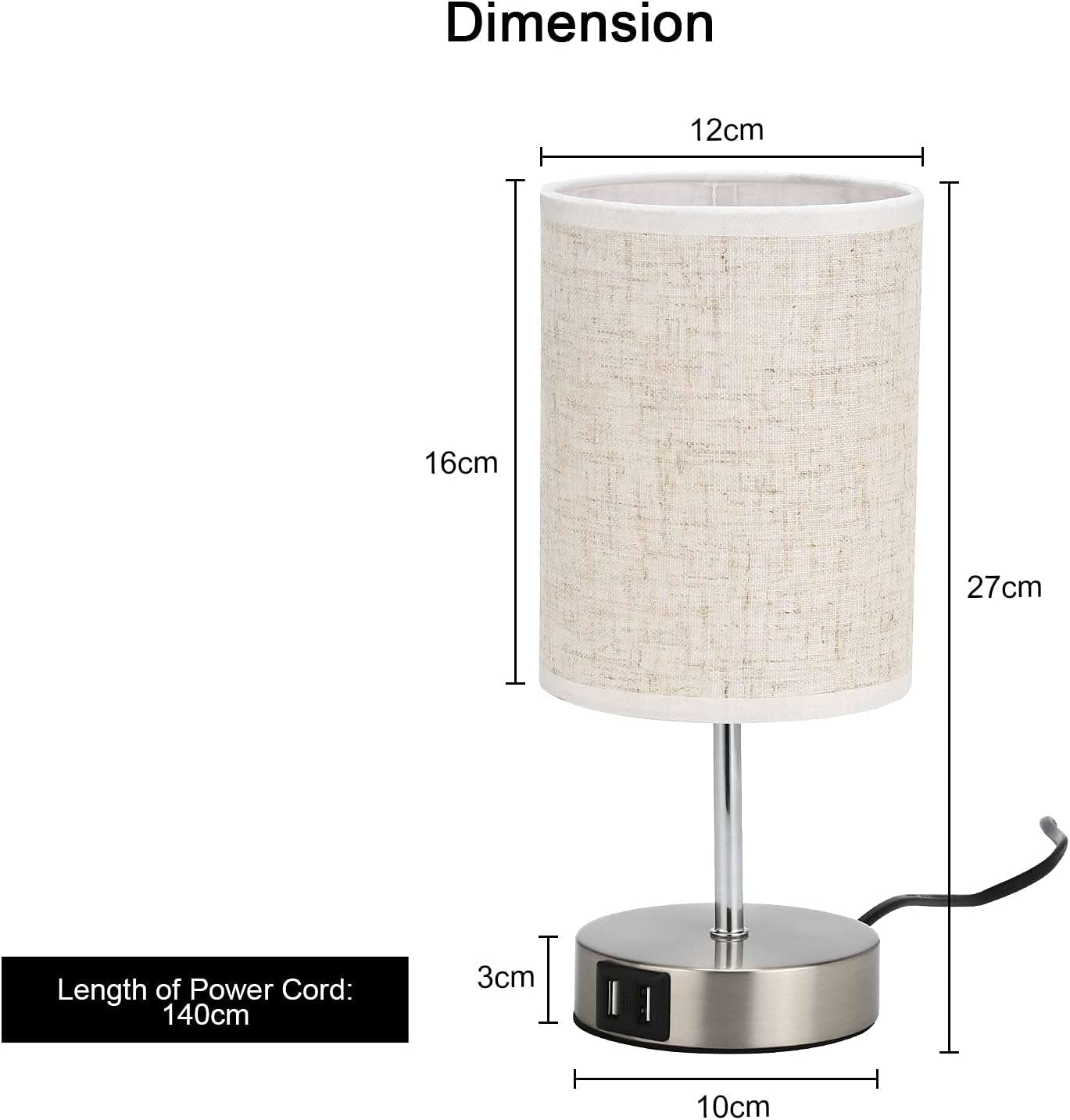 2 Pezzi Lampada Da Comodino Touch Dimmerabile Lampada Da Tavolo LED Paralume in Tessuto Beige Lampadina Bianco Caldo E14 Interruttore Doppia Porta USB, Cilindrico,Inclusa Lampada Vintage