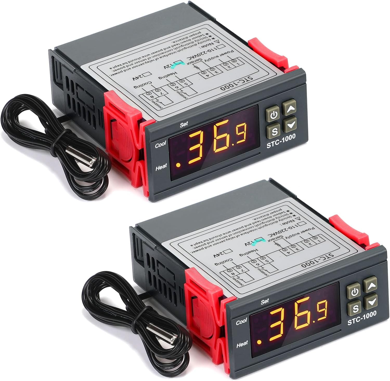 2 Pezzi Regolatore Di Temperatura Digitale DC 12V 10A Termostato Centigrado Termoregolatore Generale Calibrazione Della Temperatura Con Sensore 2 Uscite a Relè per Raffreddamento