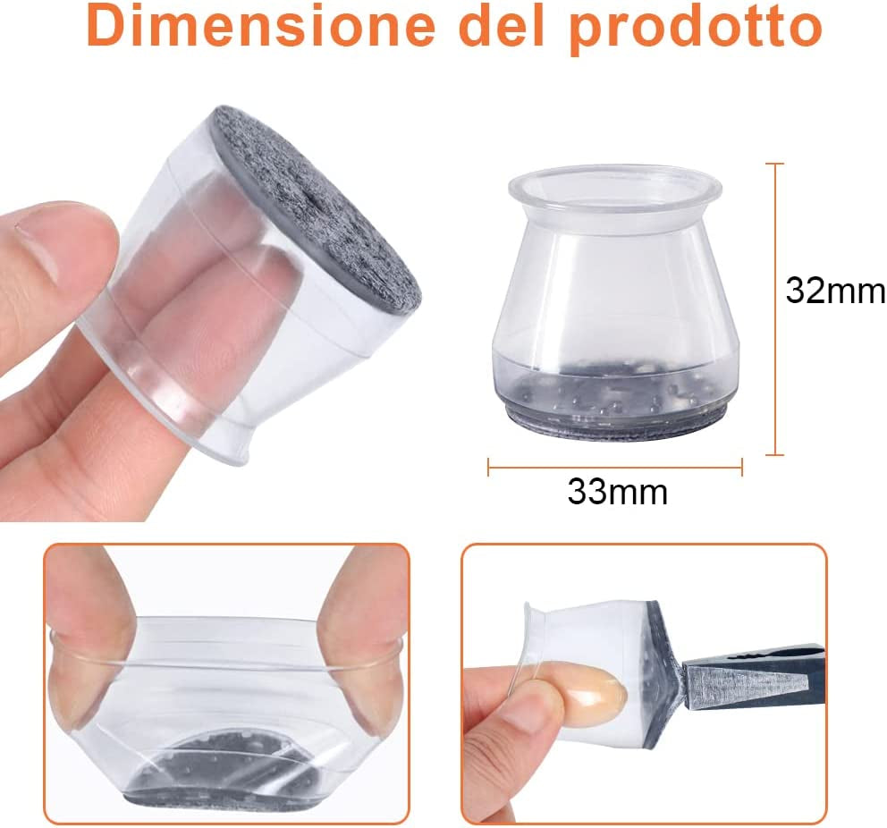 32Pcs Gommini per Sedie, Tappi Silicone(Trasparente), Feltrini Rotondi, per Proteggere I Pavimenti Da Graffi E Rumori