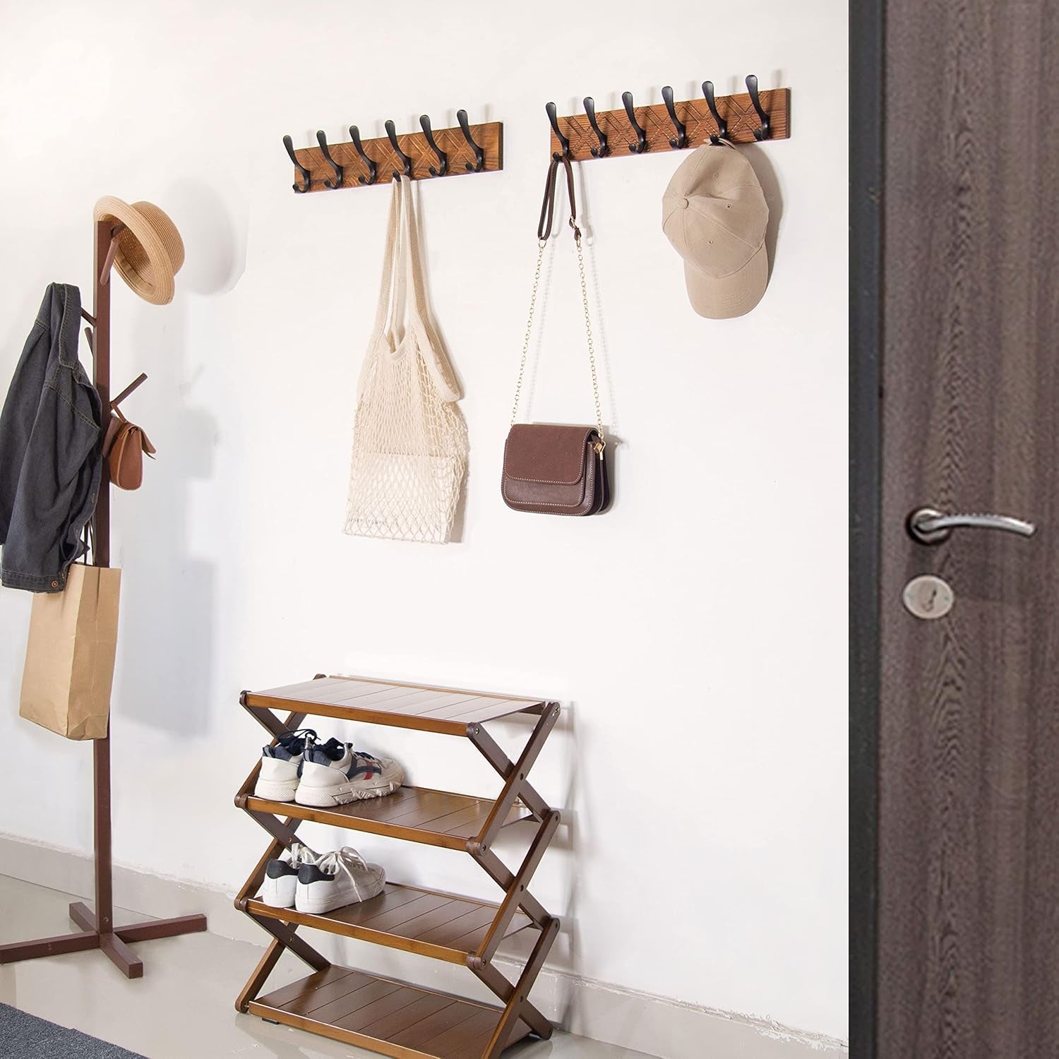 Appendiabiti Da Parete, in Legno Antico, Intagliato, Con 6 Ganci, per Appendere Cappotti, Cappelli, Vestiti, Sciarpe, Marrone E Nero