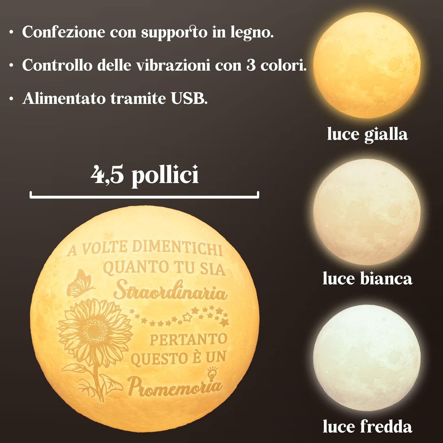 Regalo Donna, Regalo Amica Compleanno, Regalo Donna Compleanno - Inspiranti 3D Incisione Lampada Luna, Regali D'Ispirazione per Donne, Amiche, Fidanzate, Sorella.