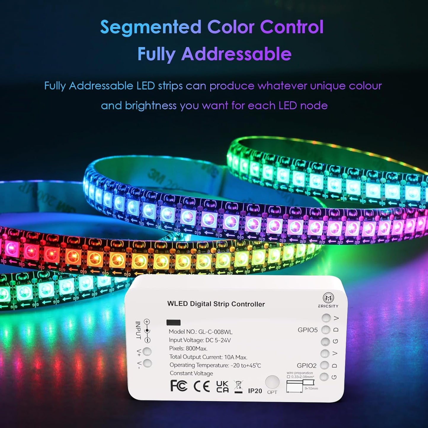 WLED Addressable Strip Controller ESP8266 Web Server per Il Controllo Di Neopixel (WS2812B, WS2811, SK6812) LED O Anche Di Chipset SPI 5-24 Volt WIFI Smart LED Installazione Domestica