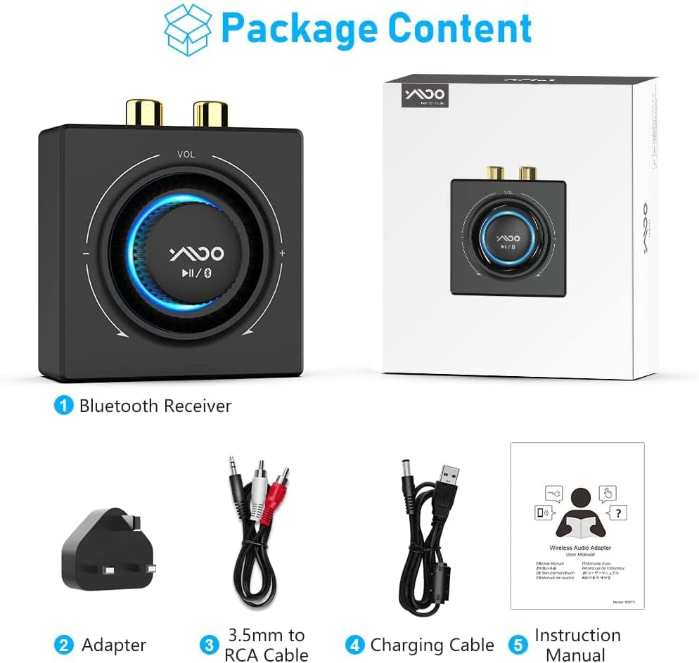 Ricevitore Bluetooth 5.3 Hifi Audio per Impianto Stereo, 3.5Mm RCA Jack, Portata Wireless Di 100 Piedi, Adattatore Aux per Tablet/Smartphone/Pc/Laptop/Cuffie