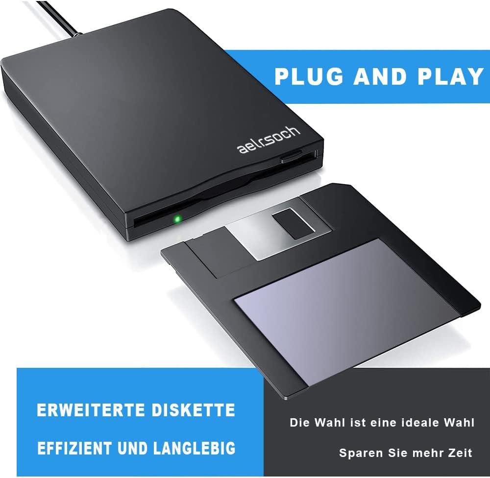 Lettore Floppy Disk Unità Floppy Esterna Lettore Floppy USB Da 3,5 Pollici Disco Floppy Portatile FDD Da 1,44 MB Adatto per PC Windows 2000 / XP / 7/8, Plug and Play (Nero)