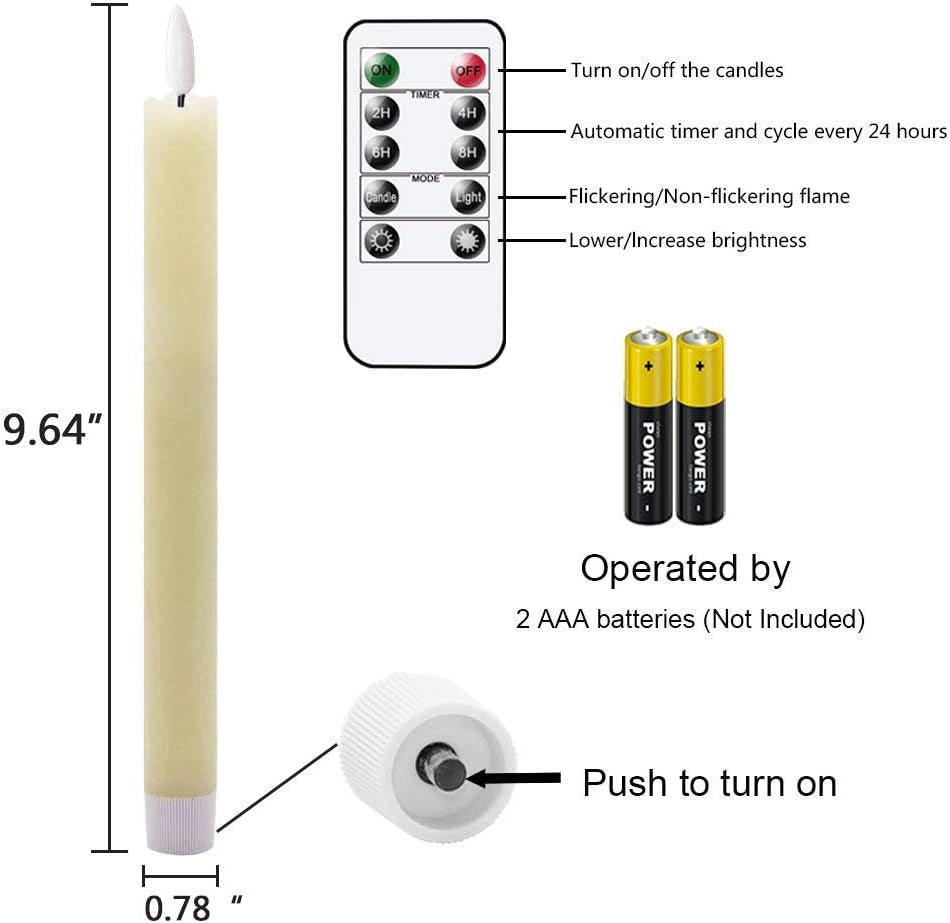 Candele Coniche Senza Fiamma, Avorio Tremolanti Con Telecomando a 10 Tasti, Funzionamento a Batteria a LED, Stoppino 3D, in Vera Cera