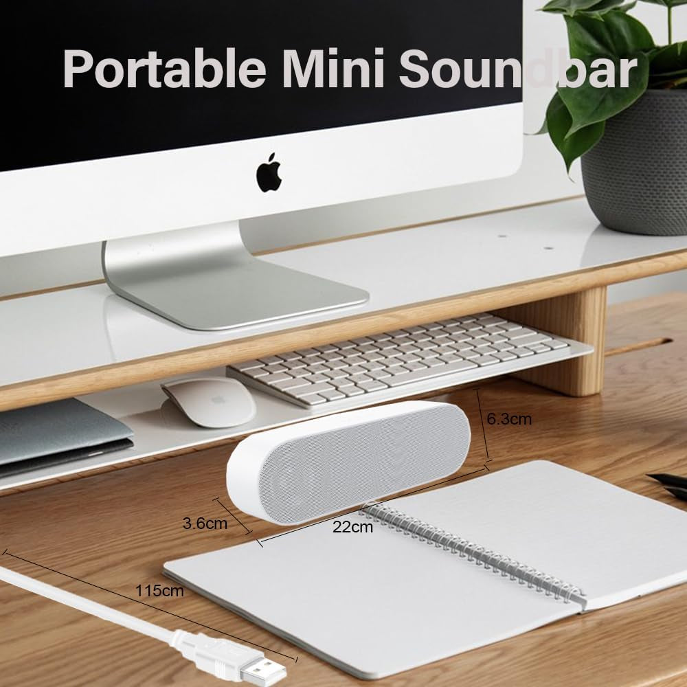 Mini Altoparlante per PC, Mini Casse Computer Con Alimentazione USB, Stereo Sound Mini, Soundbar Portatile per Tablet Desktop Laptop E Banco - Bianco